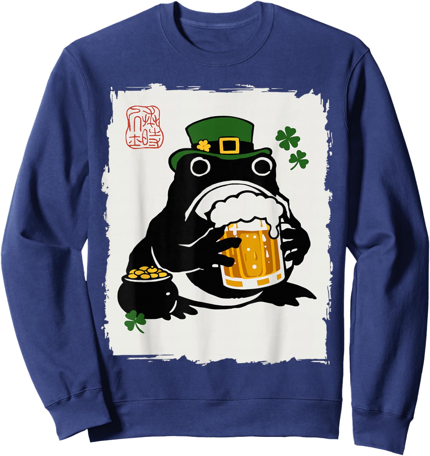 Grumpy Frog Japanese Men Women St. Patrick's Day Beer Sweatshirt - Sweatshirt | Navy