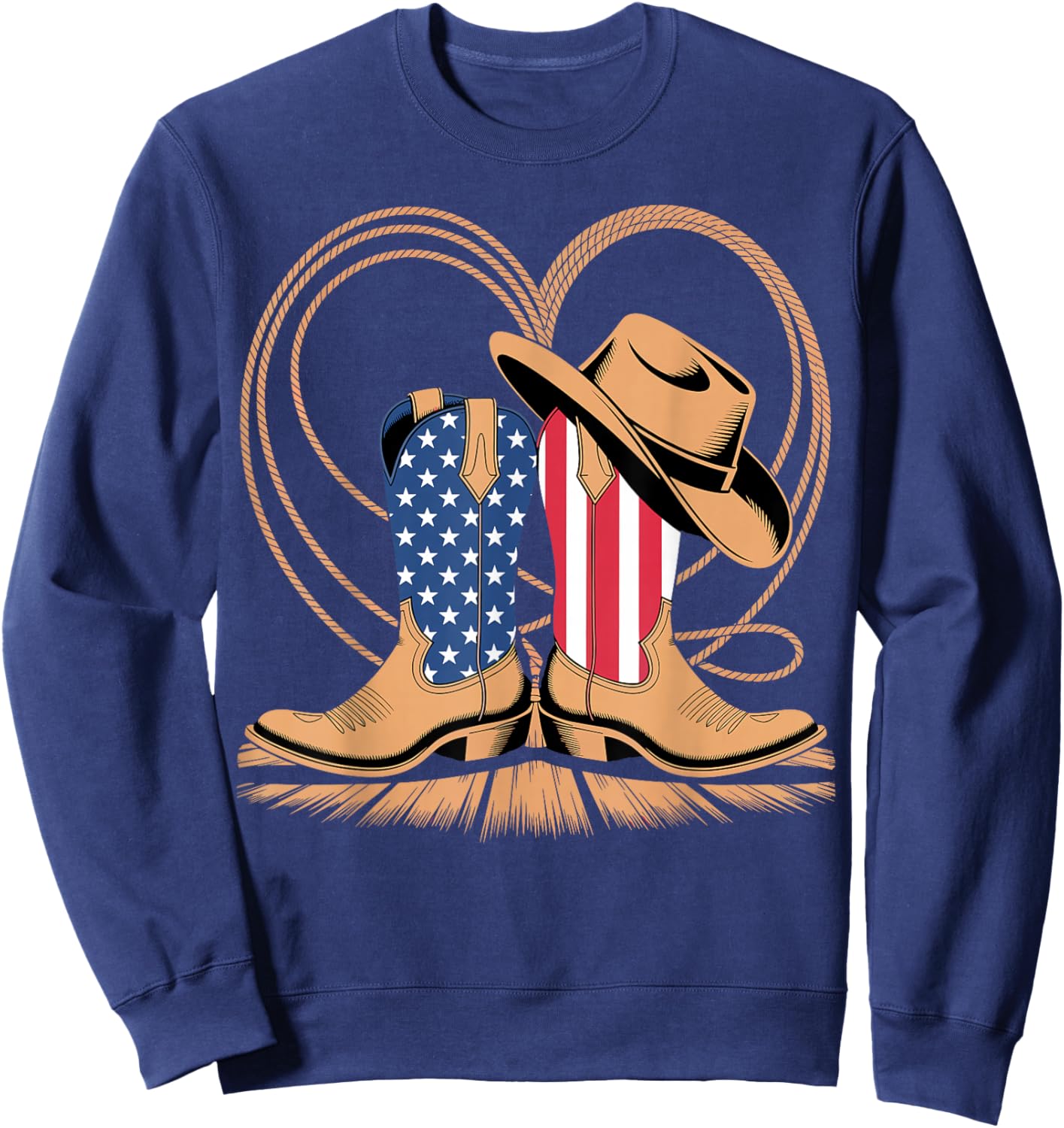 Patriotic Cowboy Boots Heart USA Flag Western Country Sweatshirt - Sweatshirt | Navy