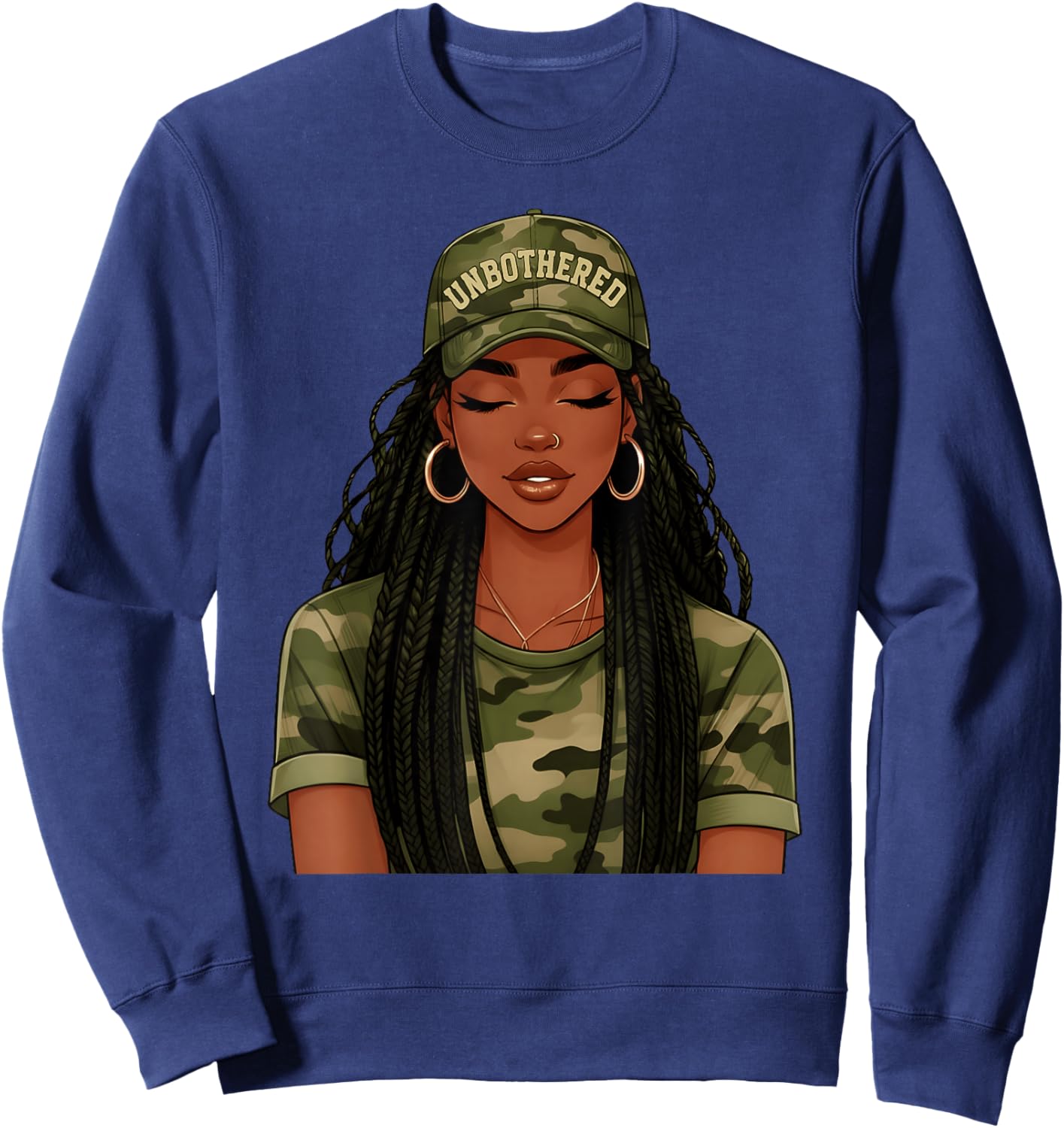 Black Woman Unbothered Locs Camo Girl Women Loc'd Afro Hair Sweatshirt - Sweatshirt | Navy