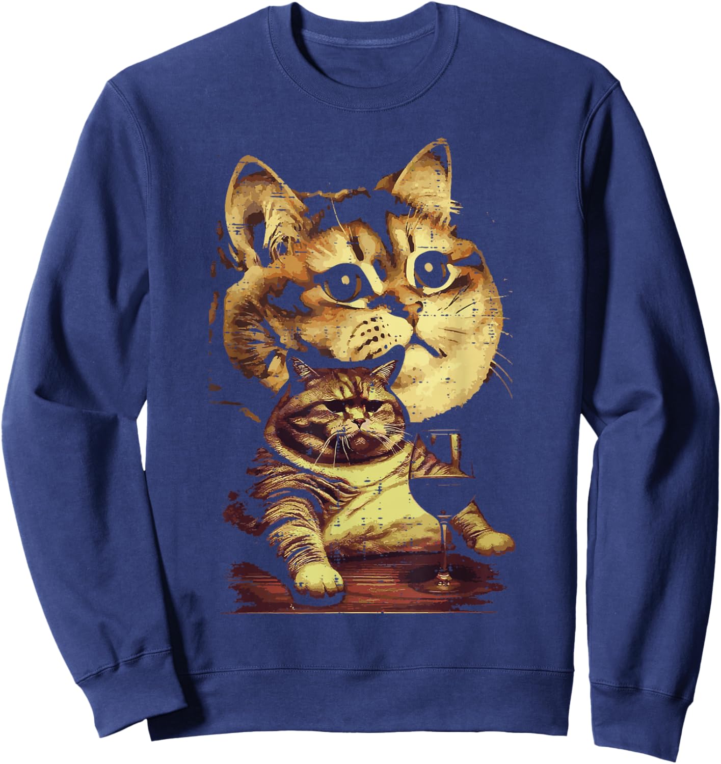 Tabby Cat Wine Glass Funny Meme Humor Animal Lover Women Men Sweatshirt - Sweatshirt | Navy