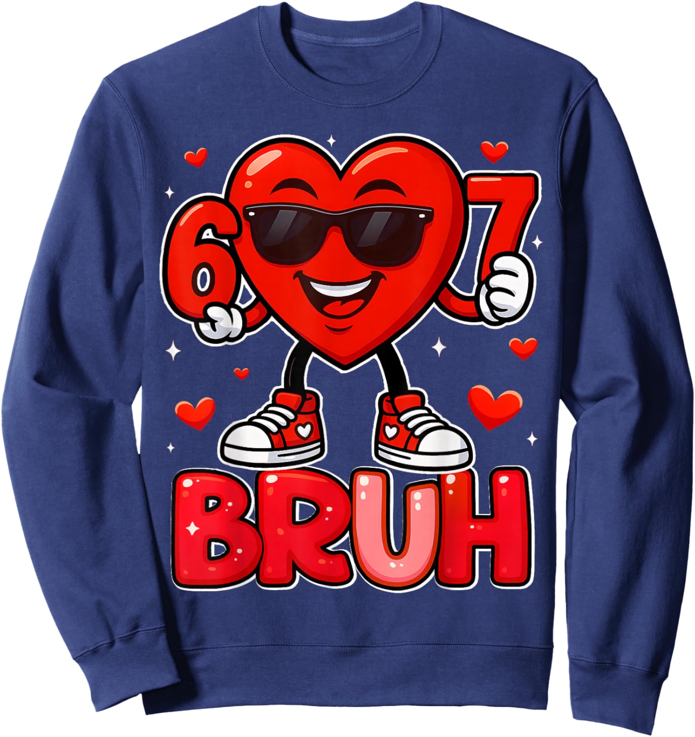 Funny 6 7 Meme 67 Six Seven Bruh Valentine Heart Boys Kids Sweatshirt - Sweatshirt | Navy