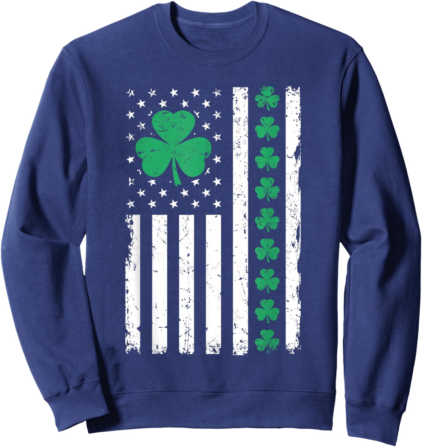 US American Flag with Shamrocks for Pattys St Patricks Day Sweatshirt - Sweatshirt | Navy