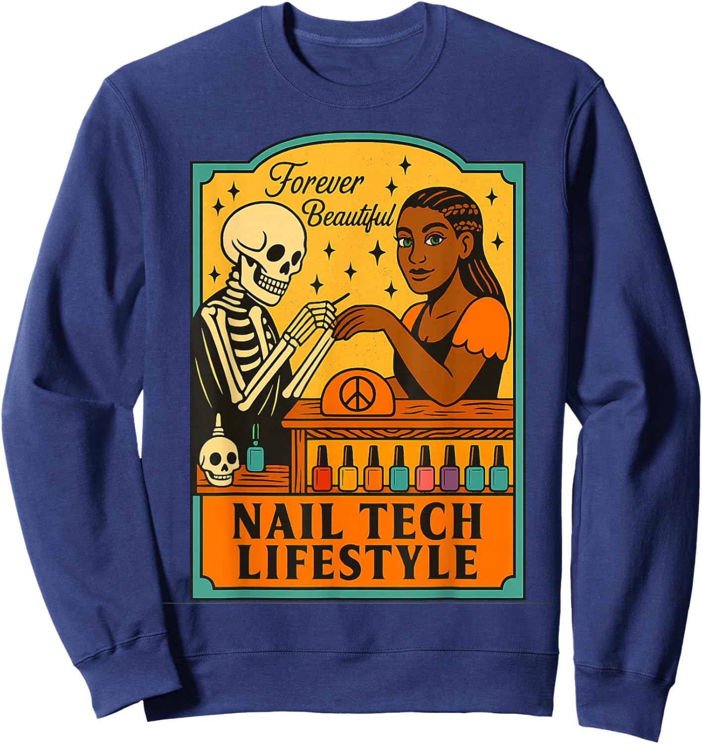 Nail Tech Skull and Beautiful Model Sweatshirt - Sweatshirt | Navy