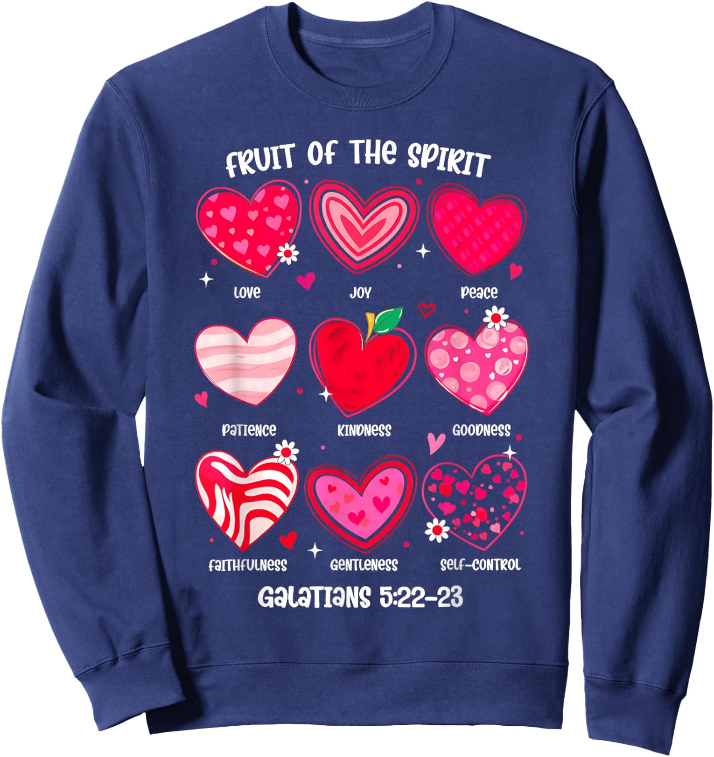 Fruit of The Spirit Christian Hearts Bible Verse Valentine Sweatshirt - Sweatshirt | Navy