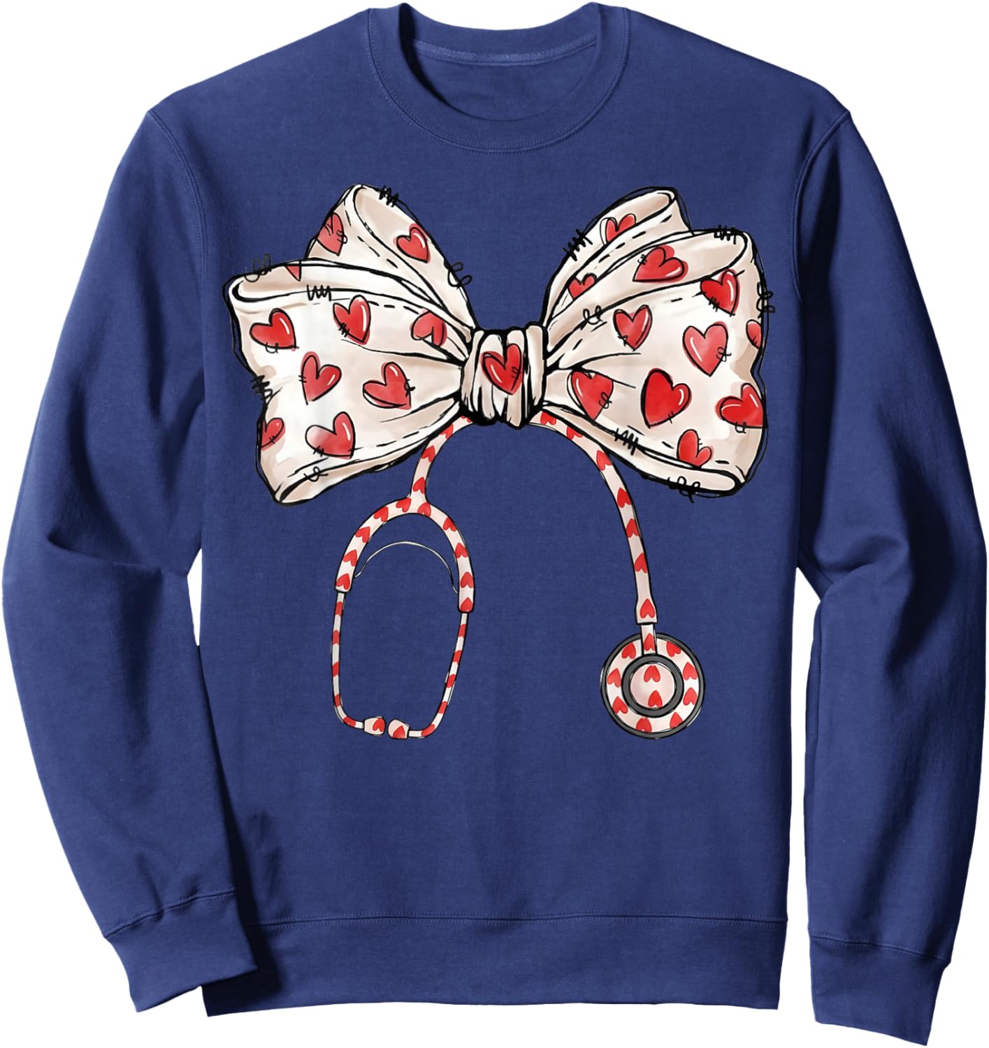Nurse Valentine's Day Stethoscope Heart Bow Women Sweatshirt - Sweatshirt | Navy