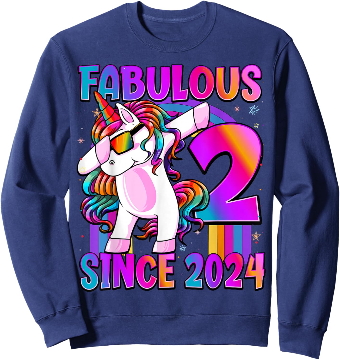 2 Year Old Girl Awesome Since 2024 Unicorn 2nd Birthday Sweatshirt - Sweatshirt | Navy