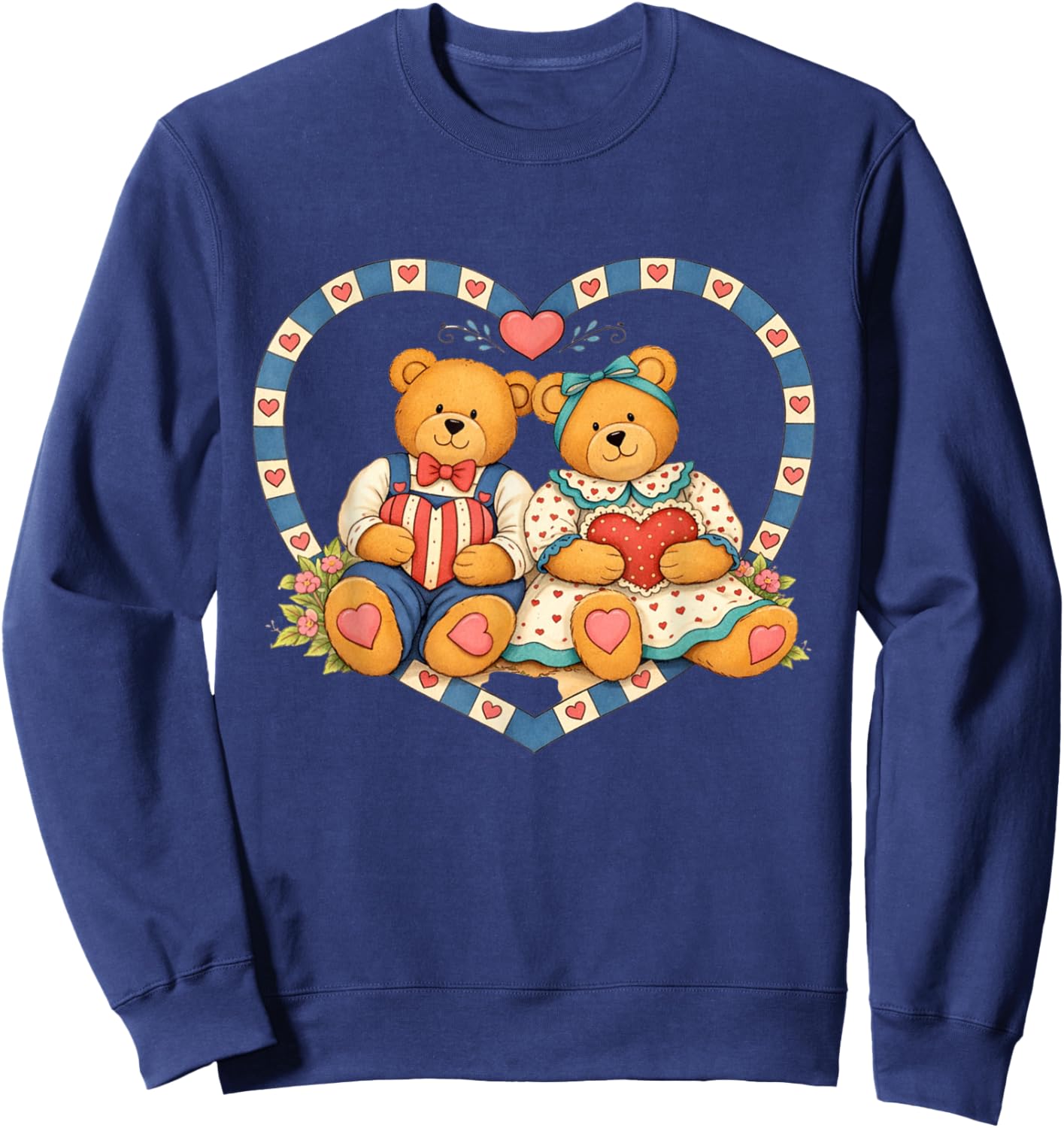 Vintage Country Teddy Bears and Hearts Retro 80's Inspired Sweatshirt - Sweatshirt | Navy