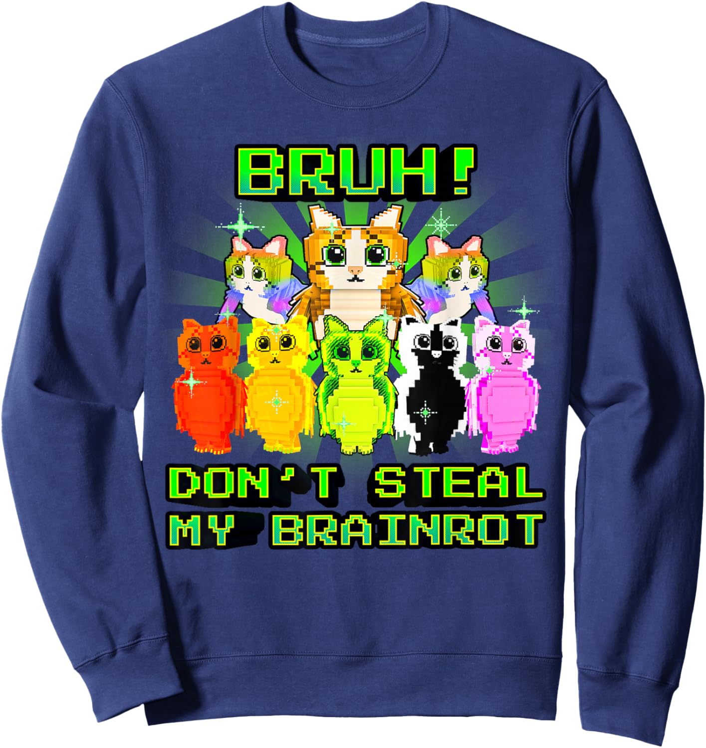 Bruh Don't Steal My Brainrot Funny Meowl Meme for Boys Kids Sweatshirt - Sweatshirt | Navy