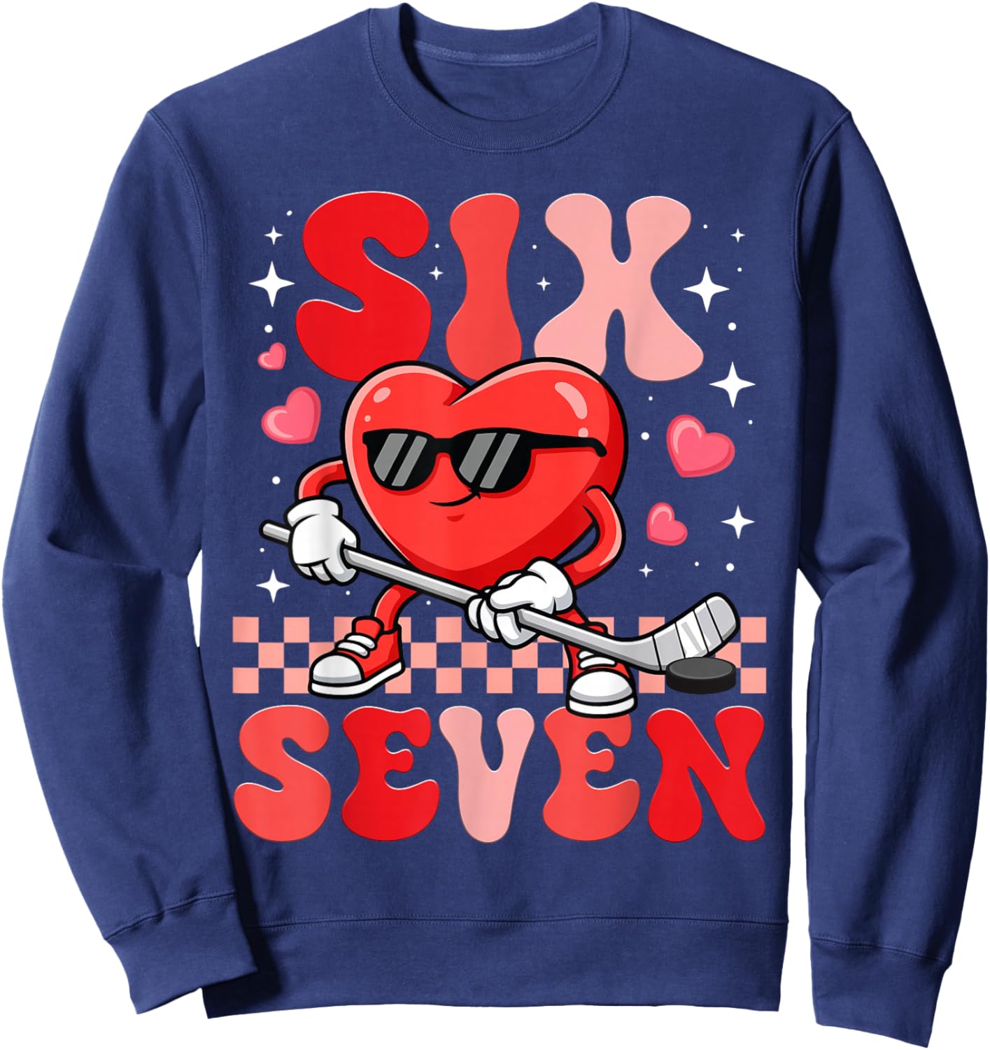 67 Six Seven Valentine Hockey Heart Cute Hockey Lovers Sweatshirt - Sweatshirt | Navy