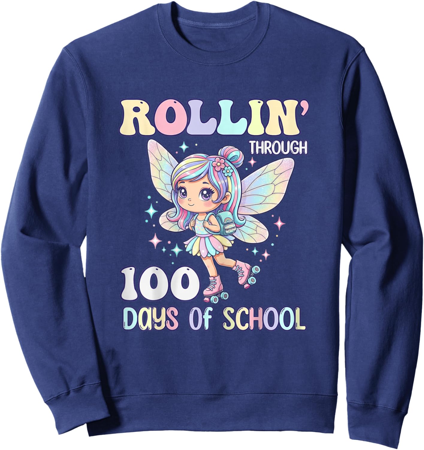 Fairy Outfit Girl 100 Days of School Girls Teacher Sweatshirt - Sweatshirt | Navy