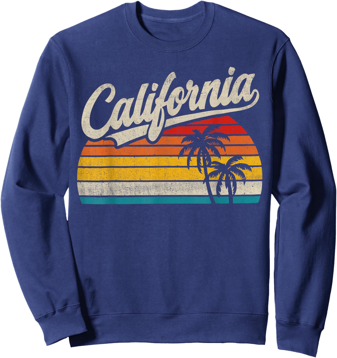 Vintage California Sunset Palm Trees Summer Vacation Vibes Sweatshirt - Sweatshirt | Navy