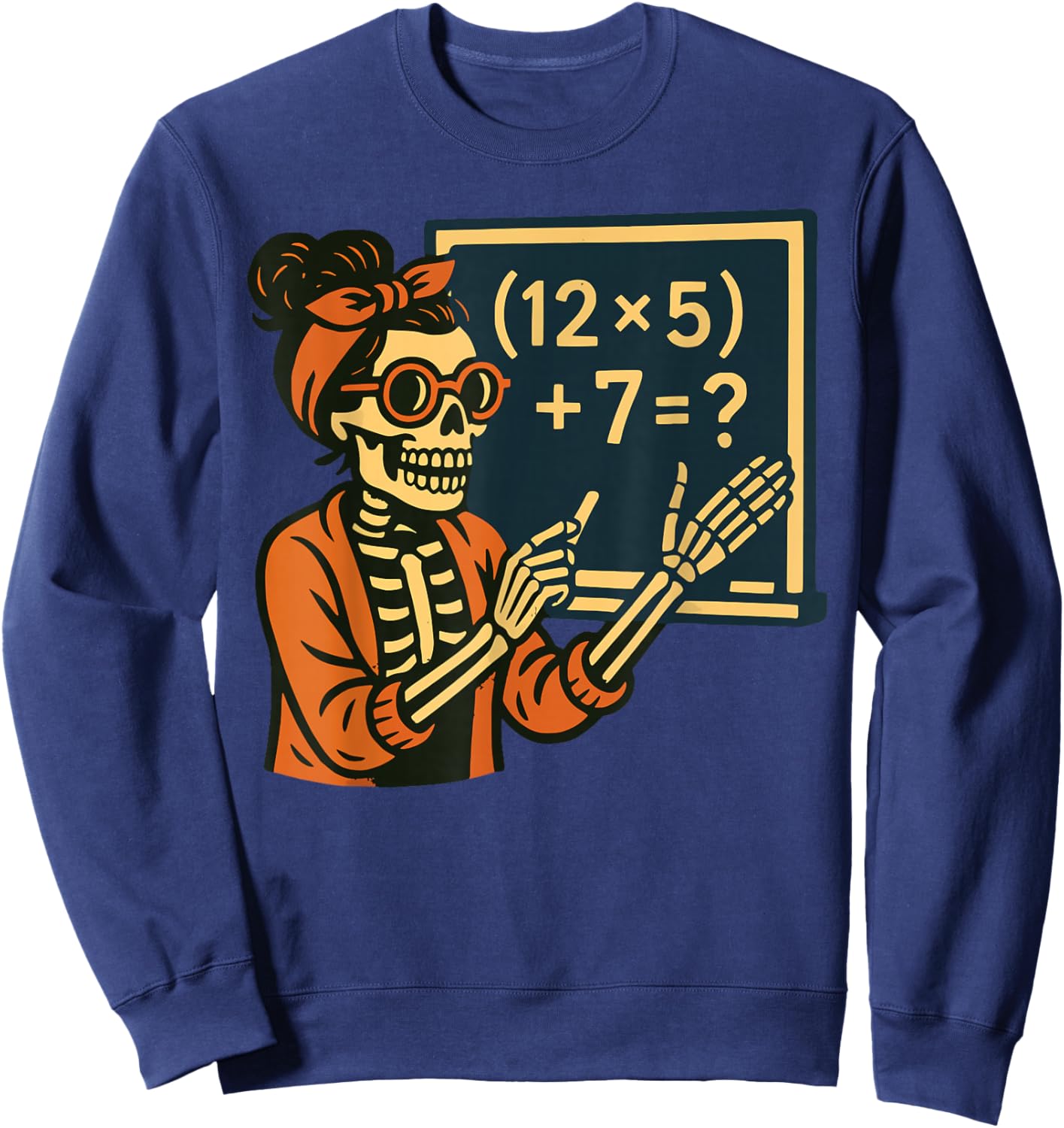 Halloween Teacher Six Seven Meme 6 7 Skeleton Spooky Costume Sweatshirt - Sweatshirt | Navy
