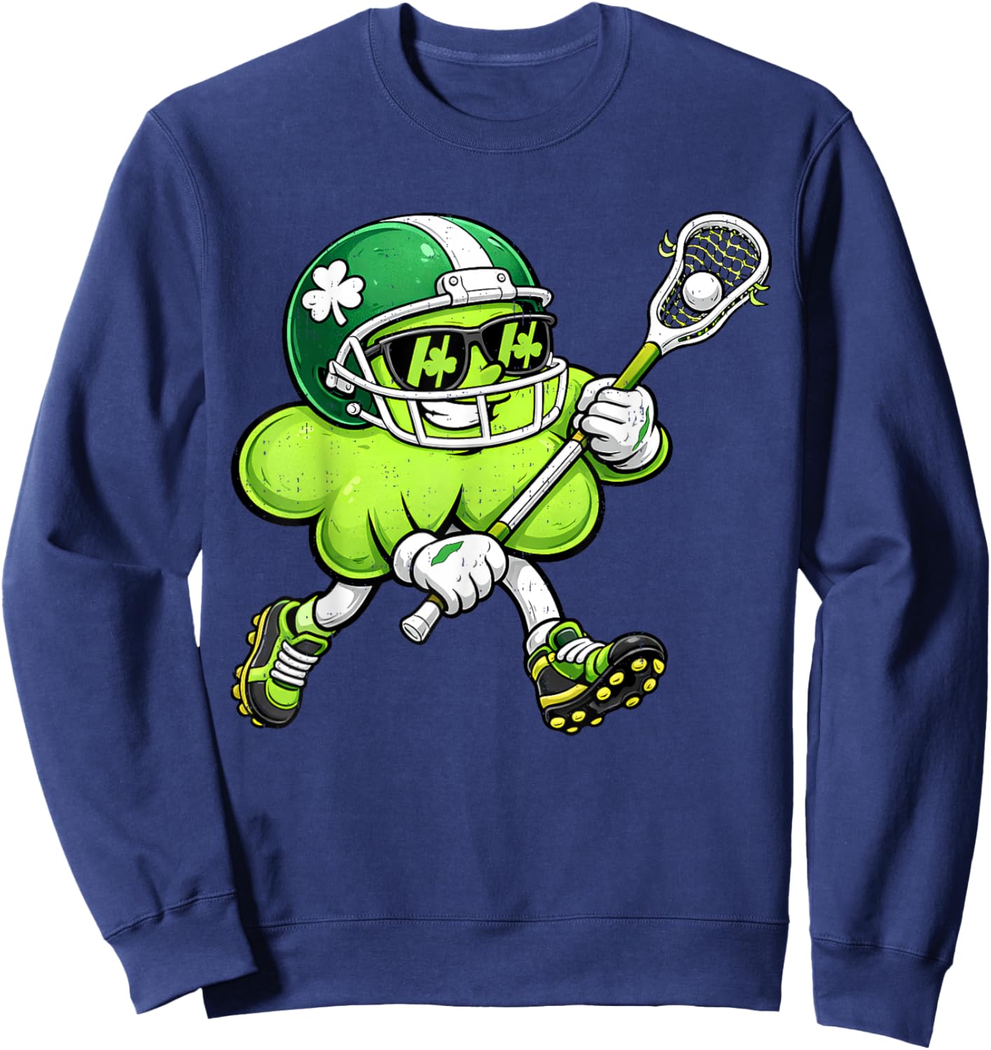 Lacrosse St Patricks Day Boys Kids Lax Sport Green Shamrock Sweatshirt - Sweatshirt | Navy