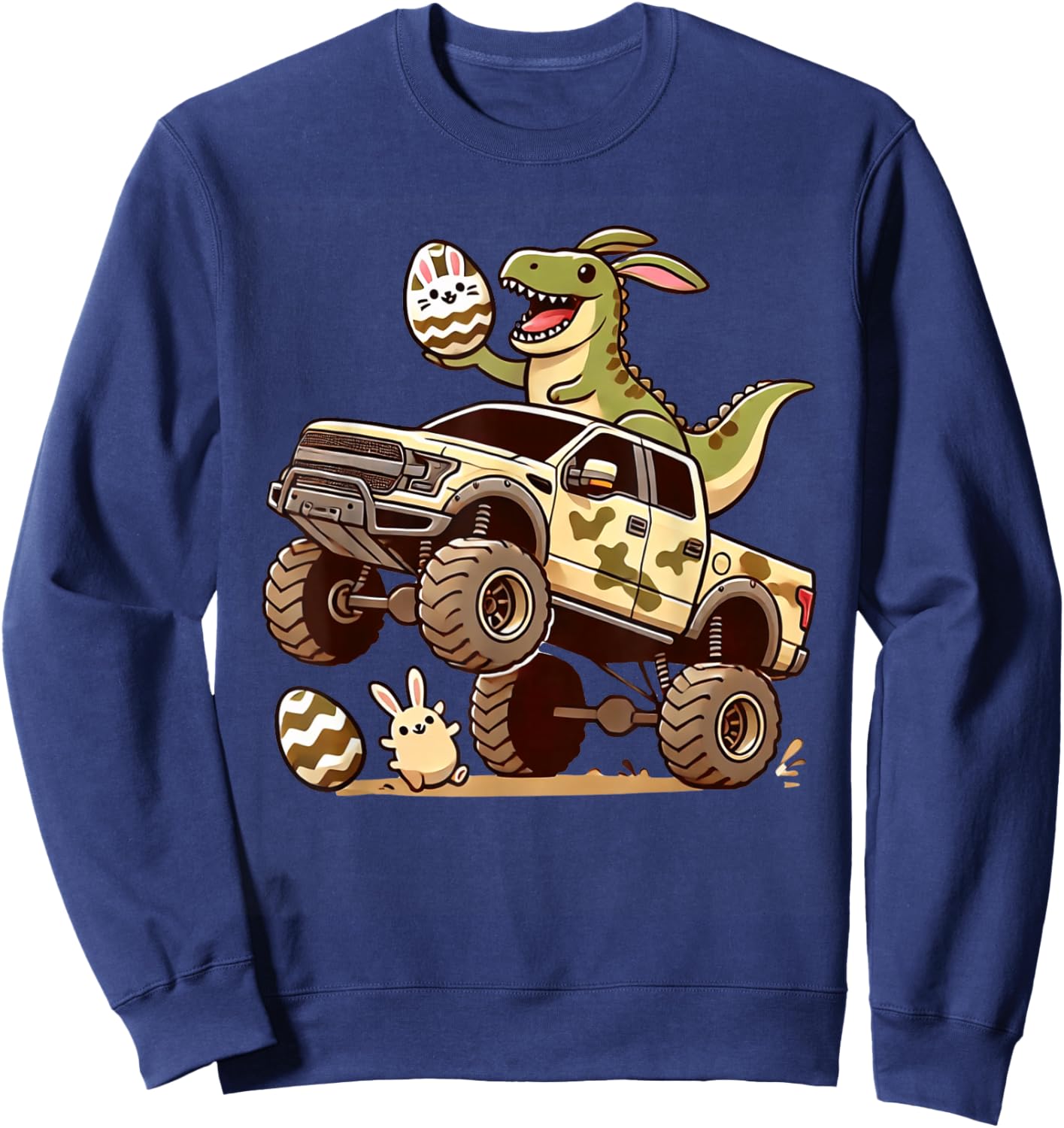 Bunny T-rex Monster Truck Easter Dino Funny Boys Kids Cute Sweatshirt - Sweatshirt | Navy