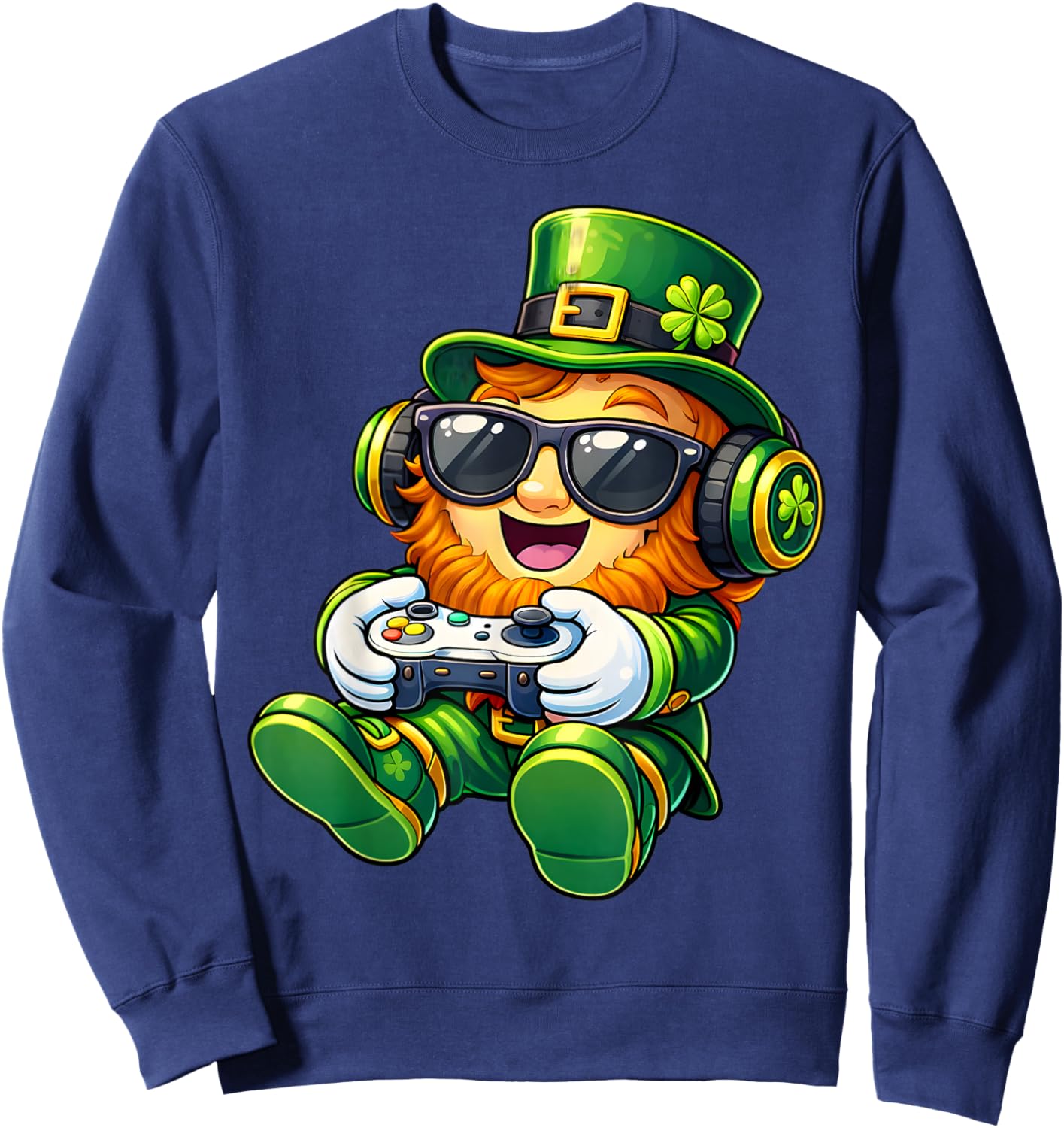 Video Game Leprechaun St Patricks Day Gamer Boys Kids Gaming Sweatshirt - Sweatshirt | Navy