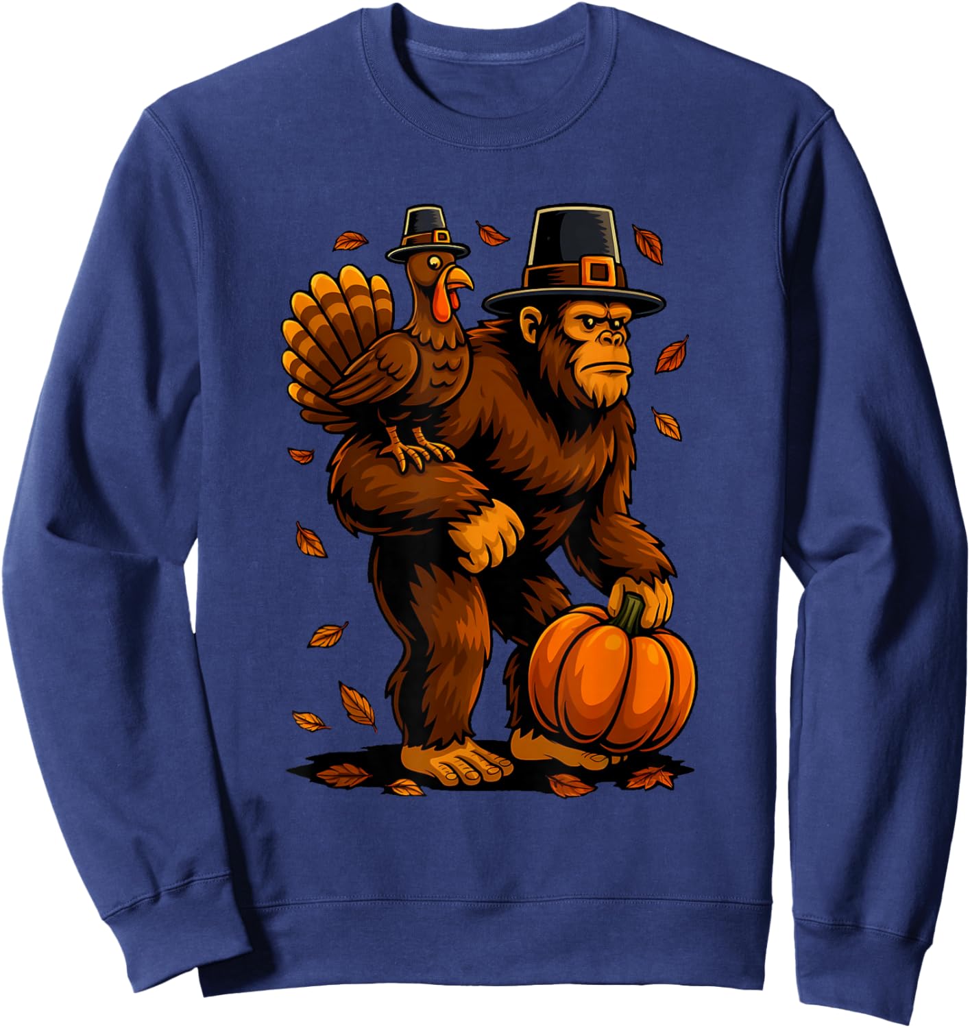 Funny Thanksgiving Bigfoot Turkey Pumpkin Boys Kids Teens Sweatshirt - Sweatshirt | Navy