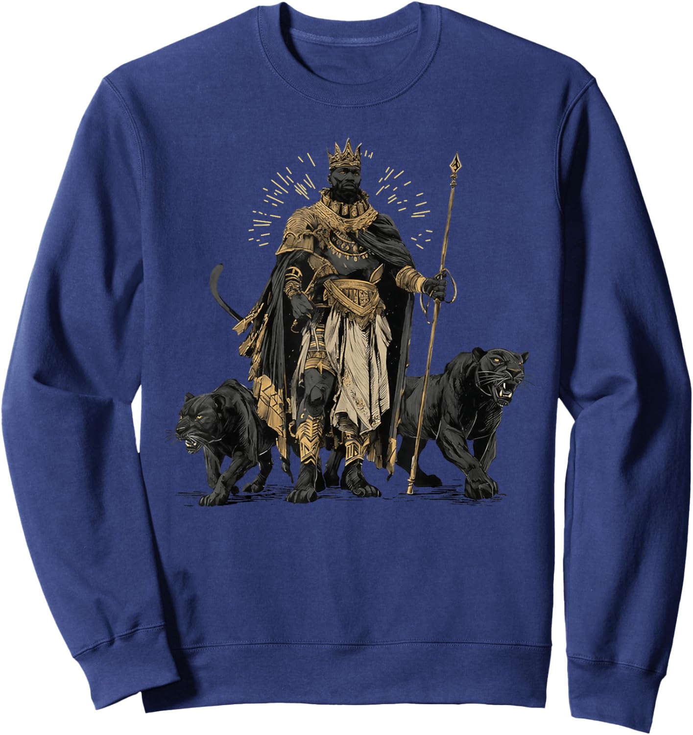 African King with Panther Guardian Fantasy Art Sweatshirt - Sweatshirt | Navy