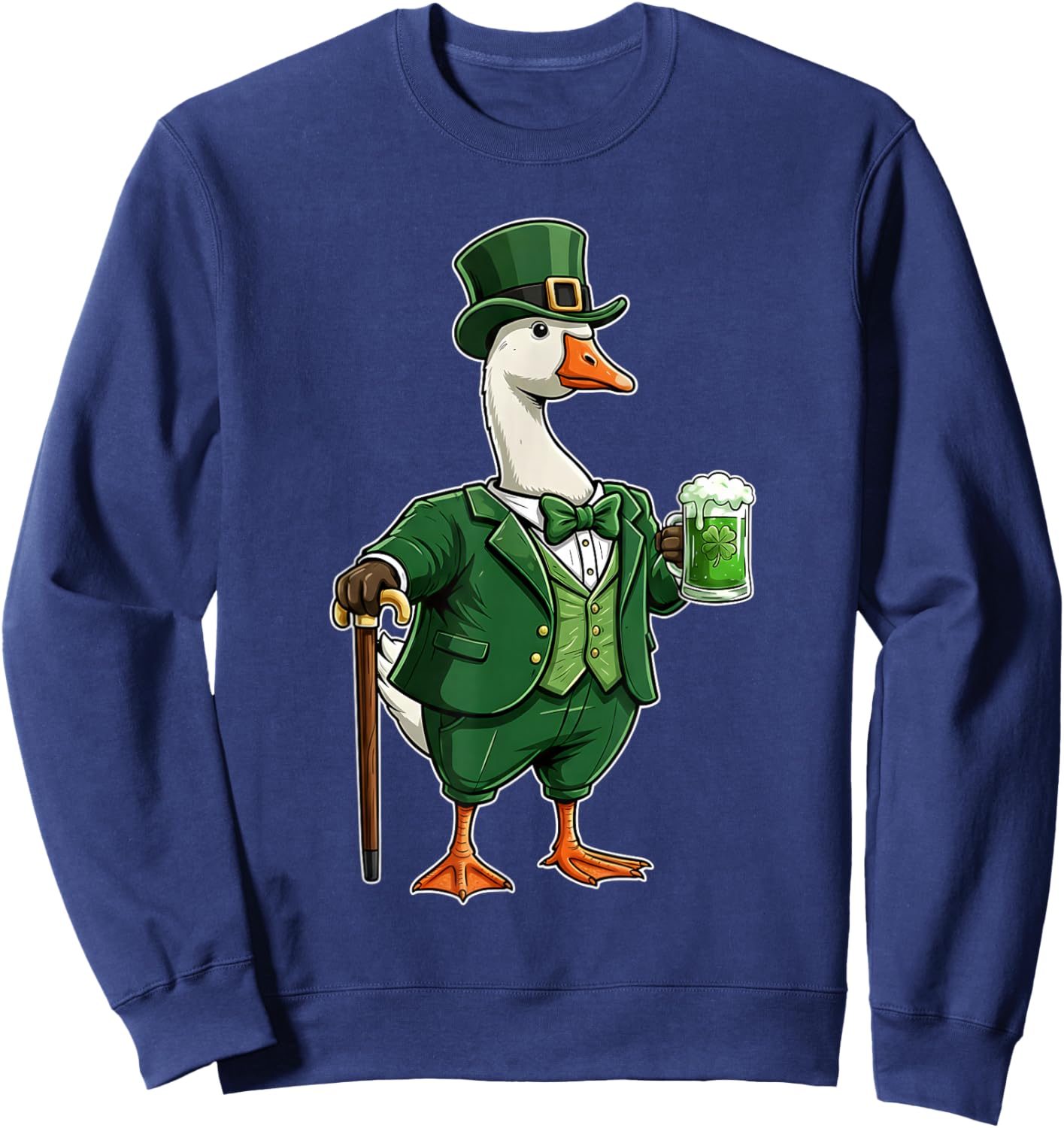 Funny Lucky Goose St Patrick’s Beer Shamrock Irish Goose Sweatshirt - Sweatshirt | Navy