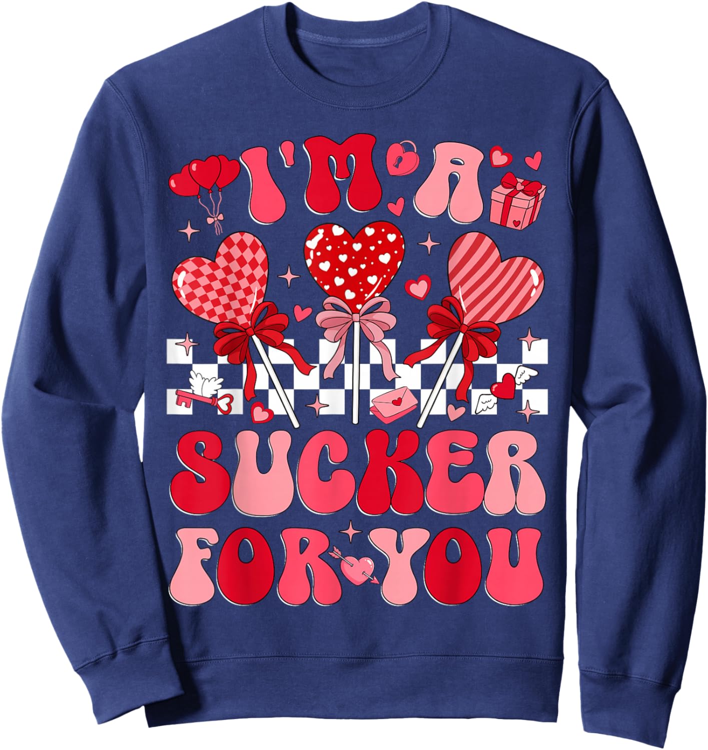 I'm A Sucker for You Retro Heart Candy Valentine Groovy Girl Sweatshirt - Sweatshirt | Navy