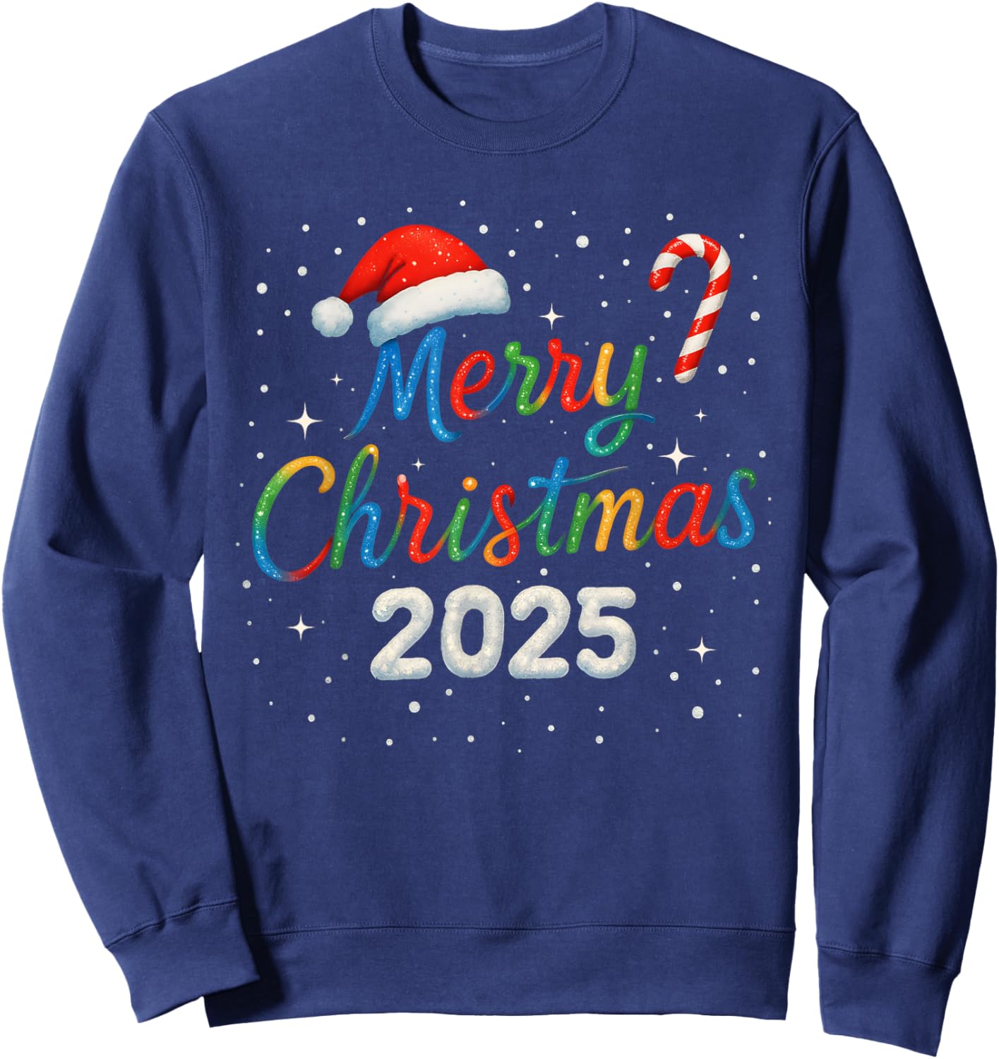 Merry Christmas 2025 Colorful Holiday Lights Family Matching Sweatshirt - Sweatshirt | Navy