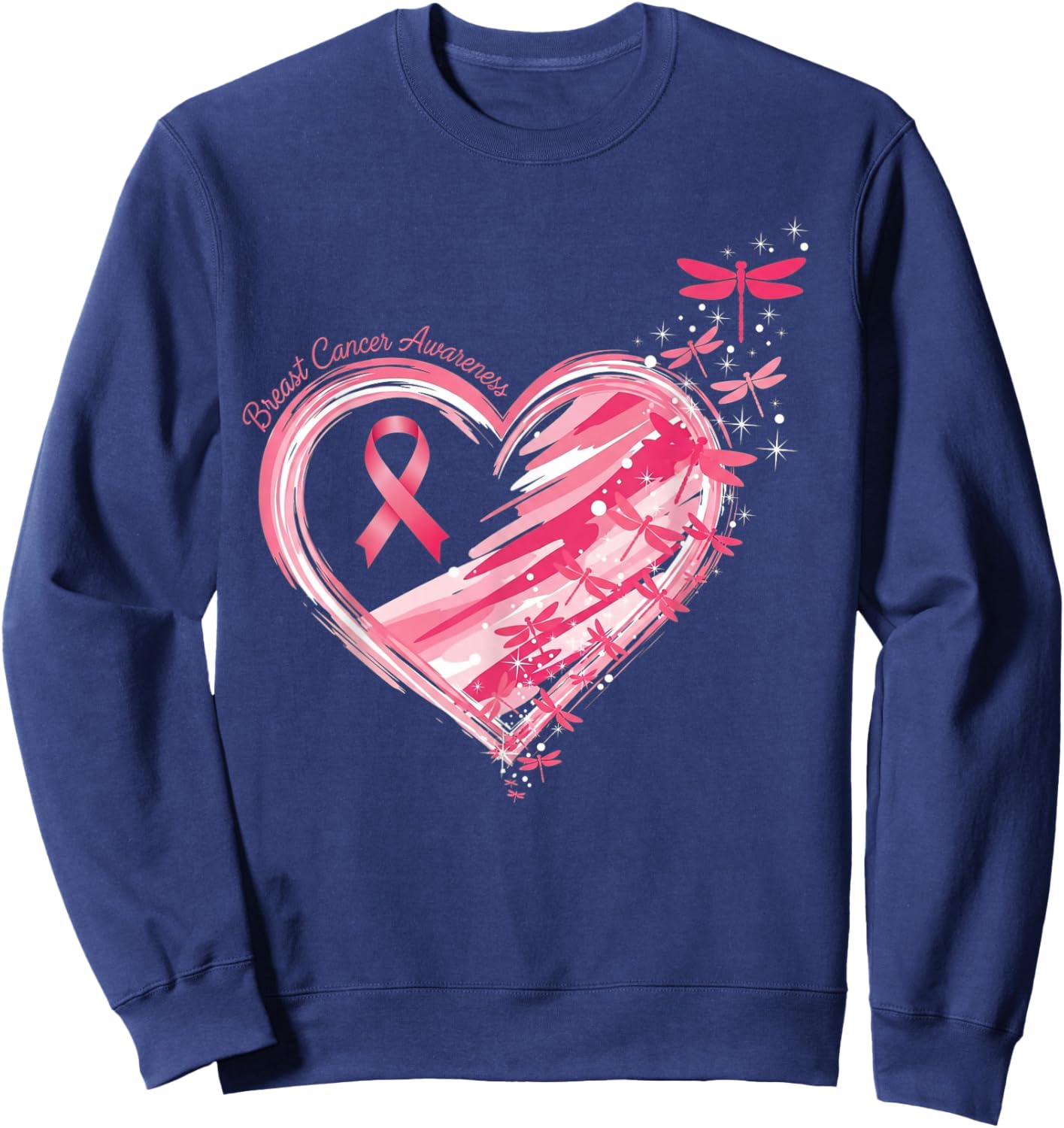 Breast Cancer Heart Dragonflies Awareness Women Kids Men Sweatshirt - Sweatshirt | Navy