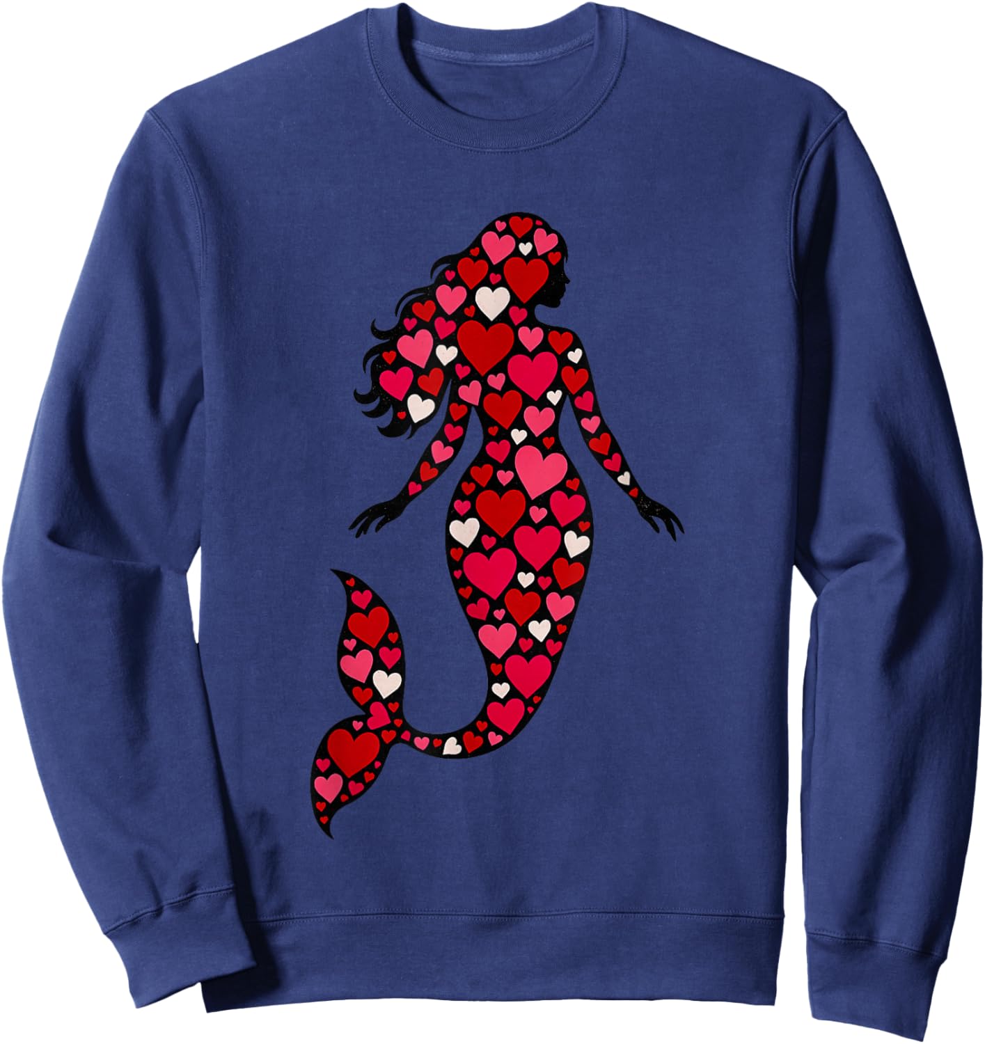 Pink Red Heart Valentines Day Girls Mermaid Sweatshirt - Sweatshirt | Navy