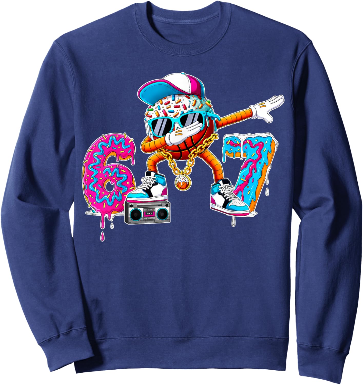 Cool 6 7 Six Seven Dabbing Basketball Boy Ice Cream Drip Sweatshirt - Sweatshirt | Navy