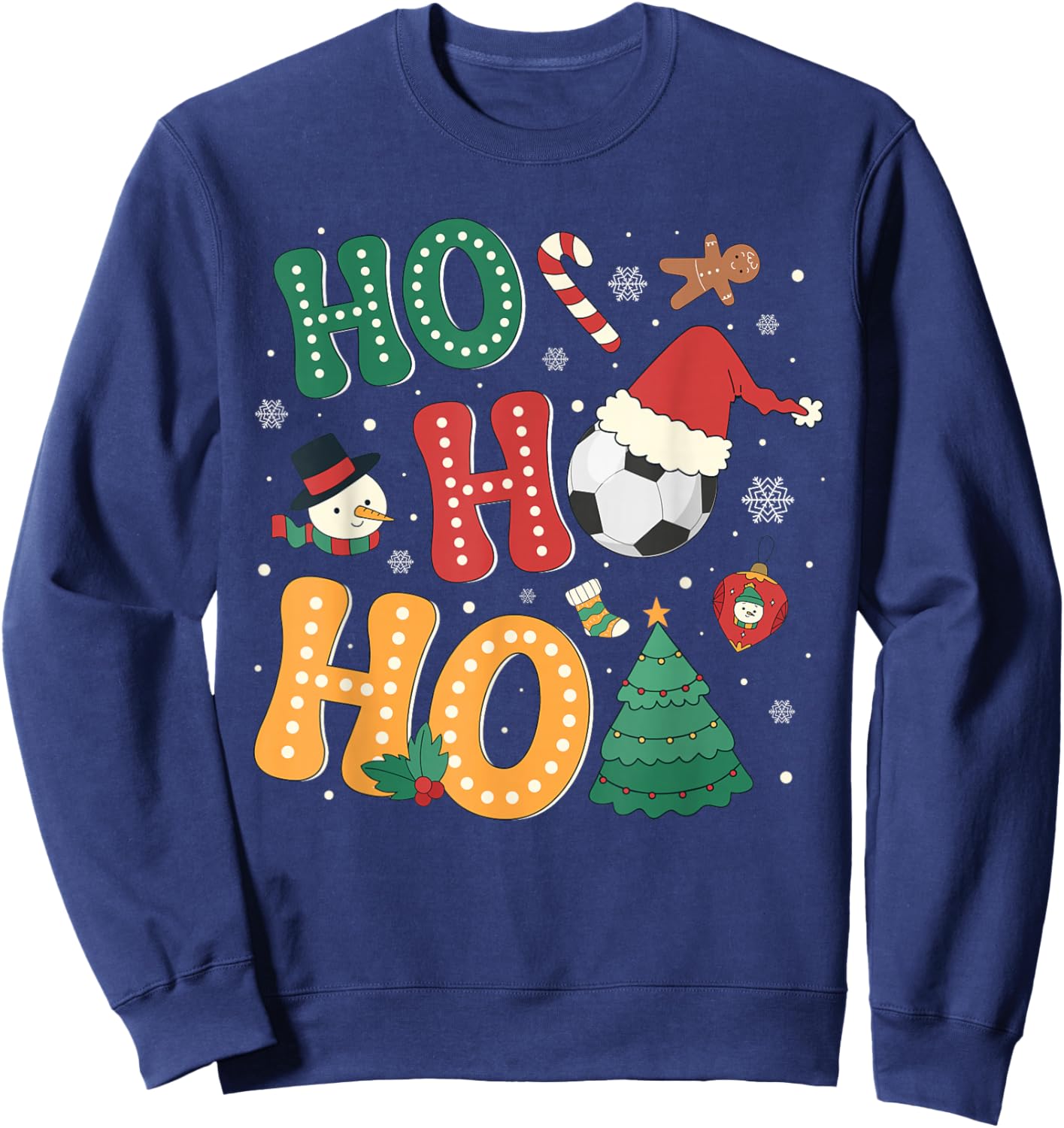 Ho Ho Ho Soccer Sport Balls Christmas Tree Lights Apparel Sweatshirt - Sweatshirt | Navy
