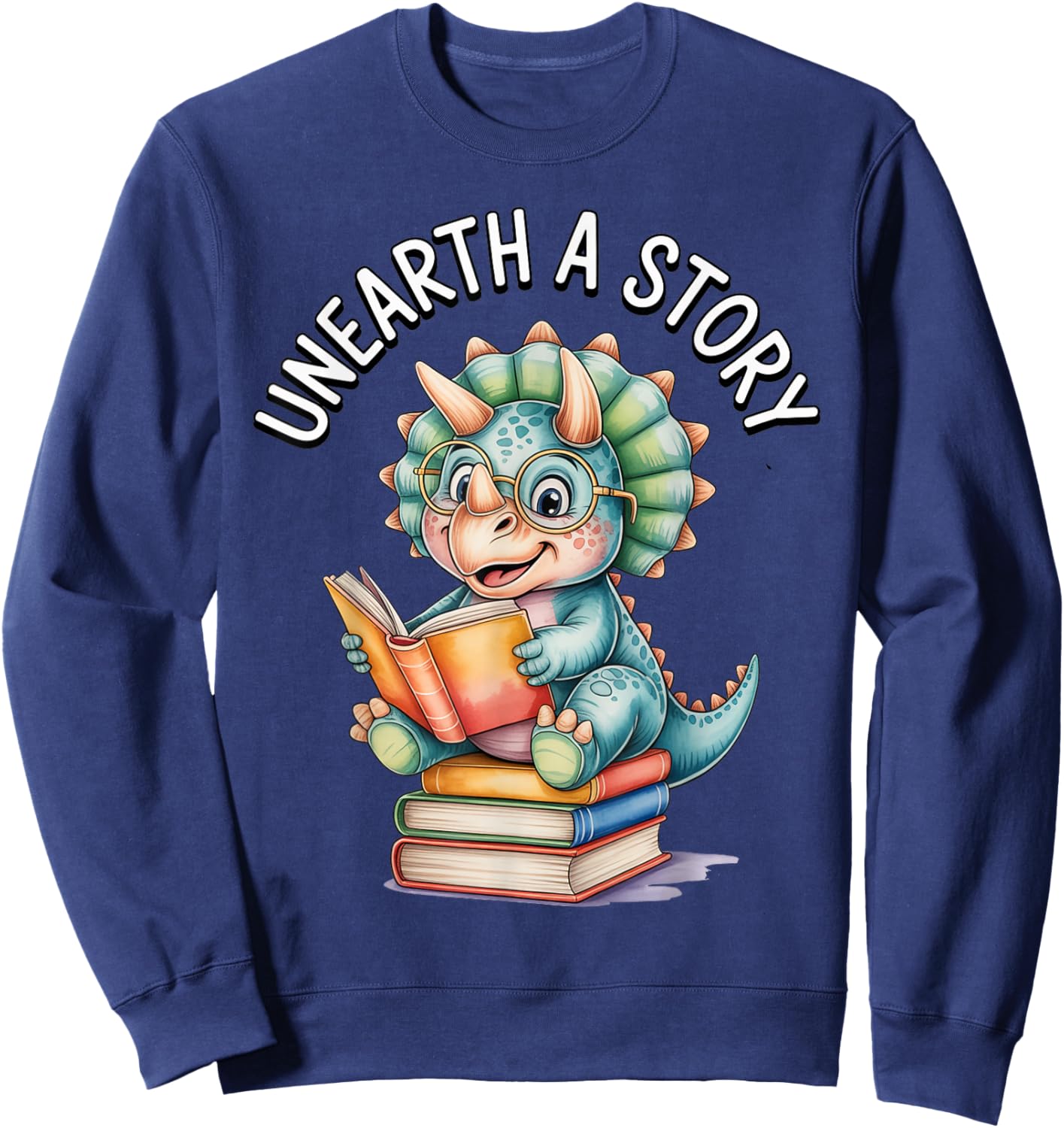 Unearth a Story Triceratops Reading Dinosaur Summer 2026 Sweatshirt - Sweatshirt | Navy