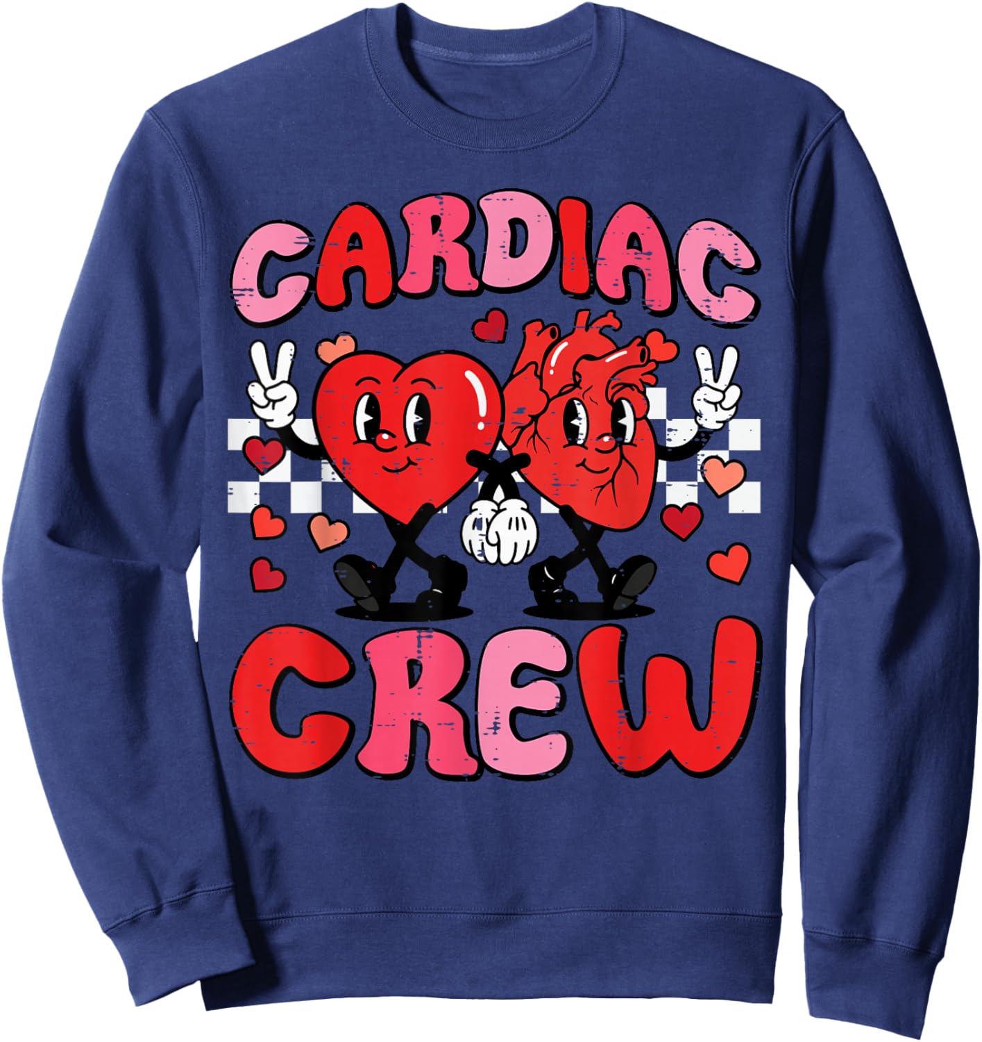 Valentine Nurse Cardiac Crew Heart Funny Scrub Top Men Women Sweatshirt - Sweatshirt | Navy
