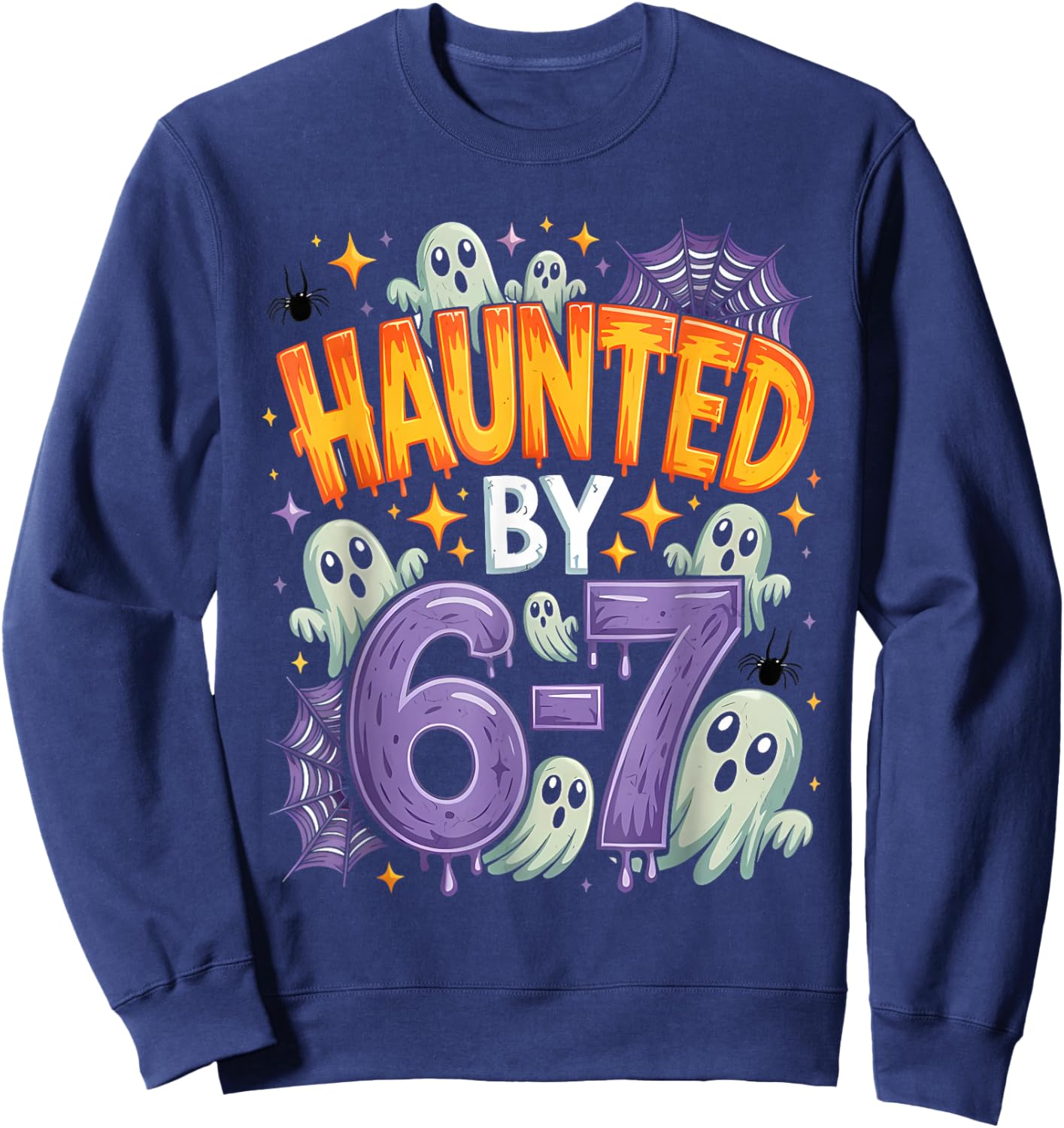 Purple Haunted by 67 Funny Halloween Ghost Spider Horror Sweatshirt - Sweatshirt | Navy