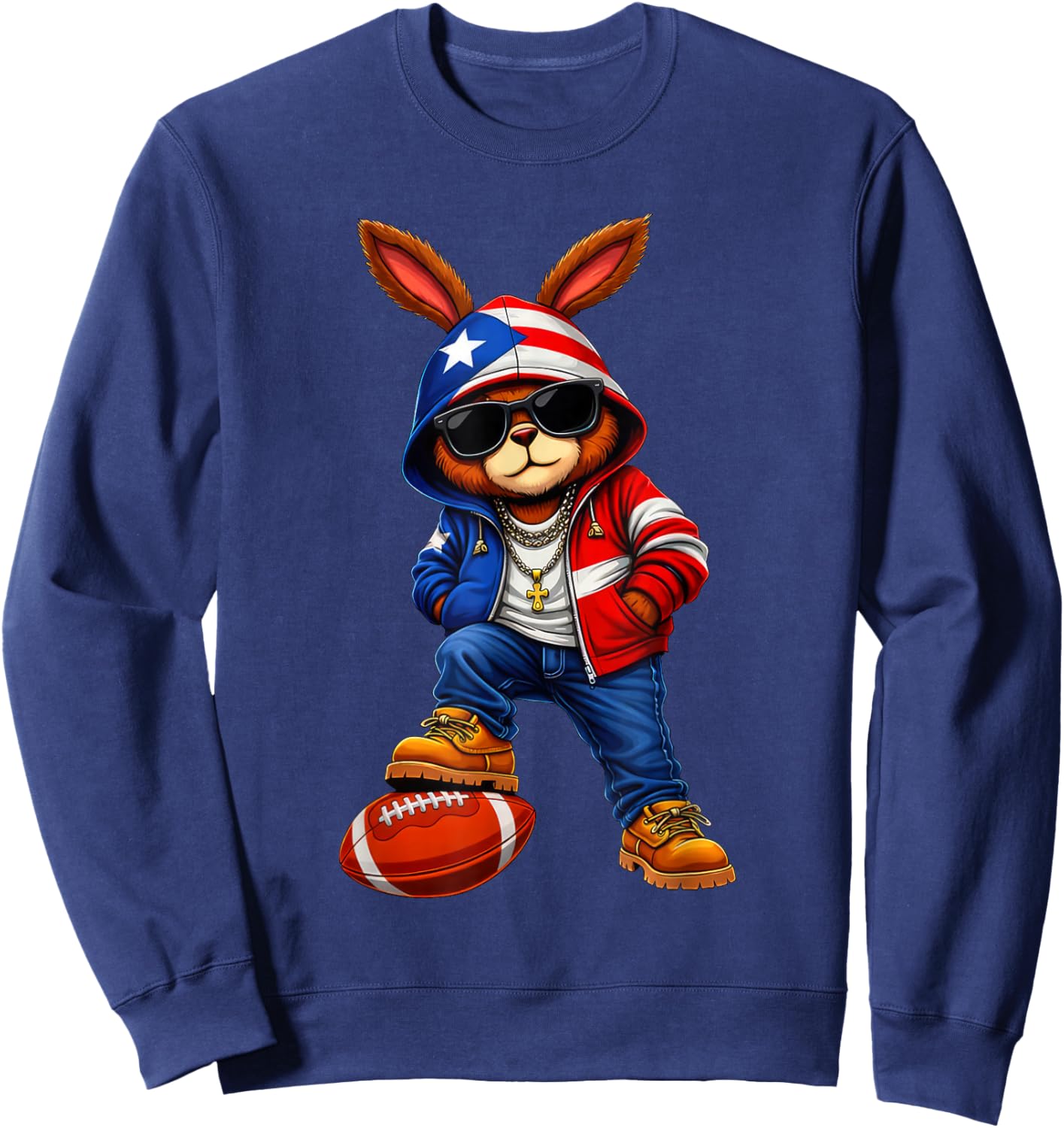 Cool Bunny Puerto Flag Gift Women Kid Boy Girl Sweatshirt - Sweatshirt | Navy