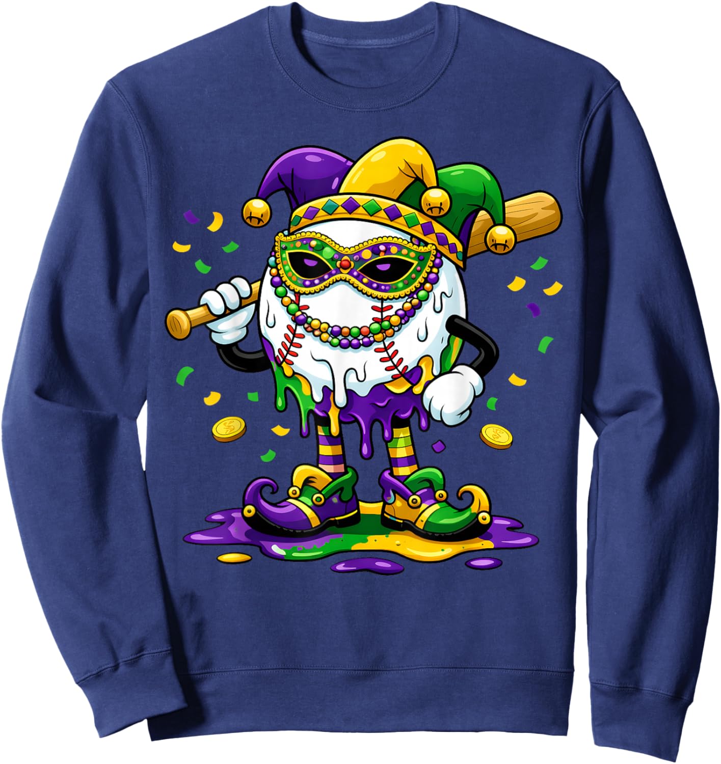 Mardi Gras Baseball Beads Party Fun Boys Girls Kids Sweatshirt - Sweatshirt | Navy