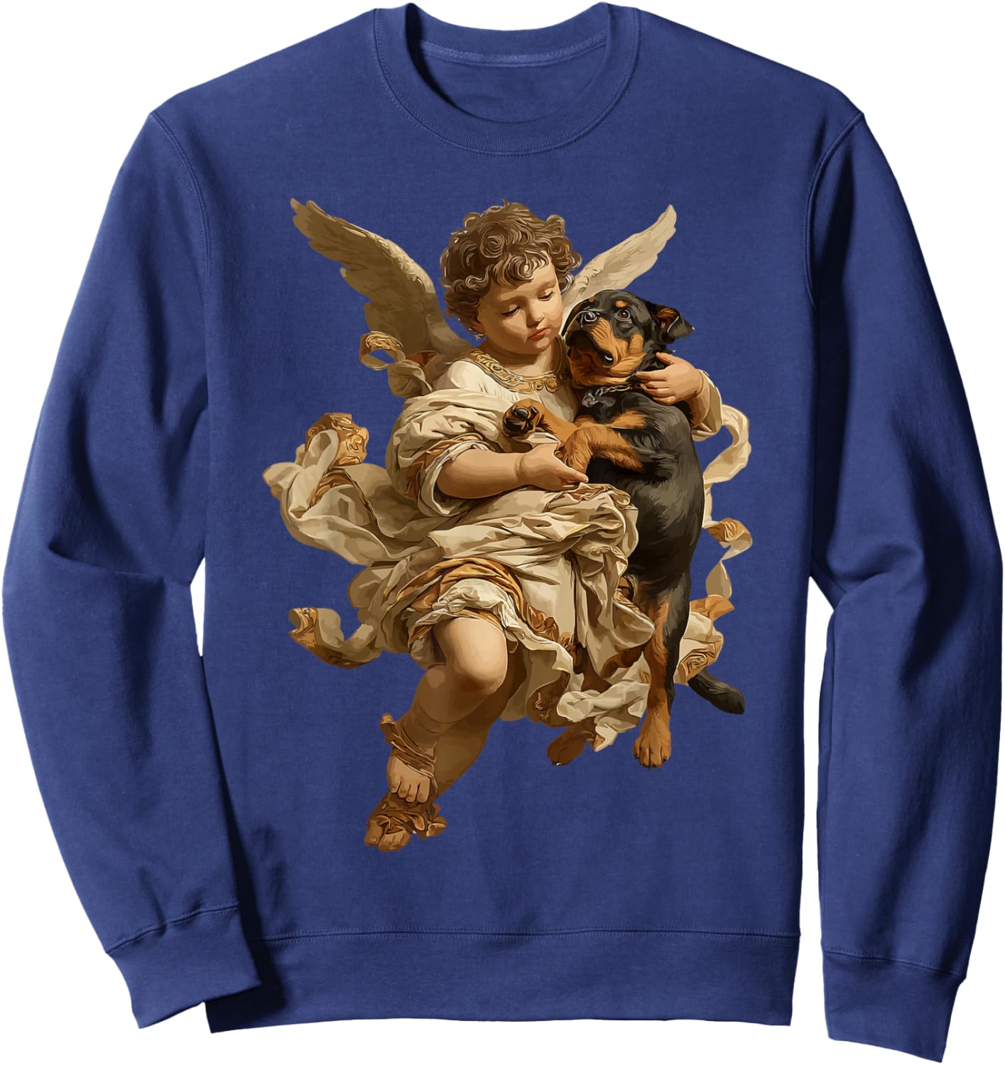 Cherub Angel with Rottweiler Dog Baroque Renaissance Art Sweatshirt - Sweatshirt | Navy