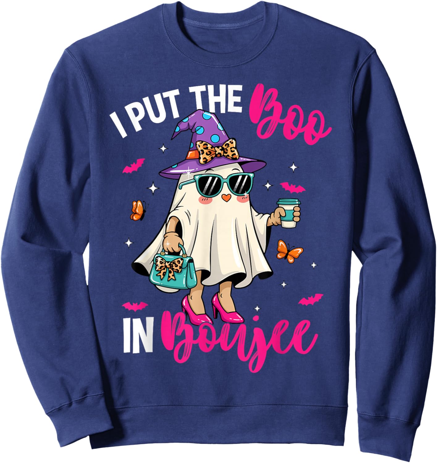 Spooky Ghost Pink I Put The Boo in Boujee Boo-Jie Halloween Sweatshirt - Sweatshirt | Navy