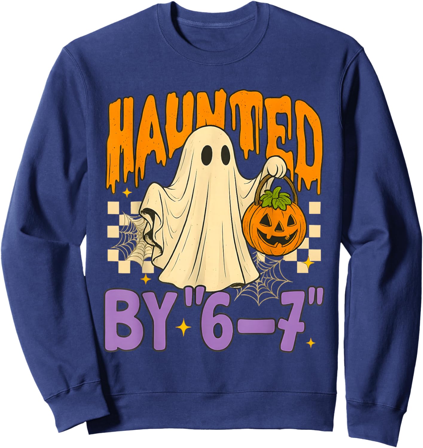 Retro Haunted by 67 Meme Ghost Pumpkin Halloween Costume Sweatshirt - Sweatshirt | Navy