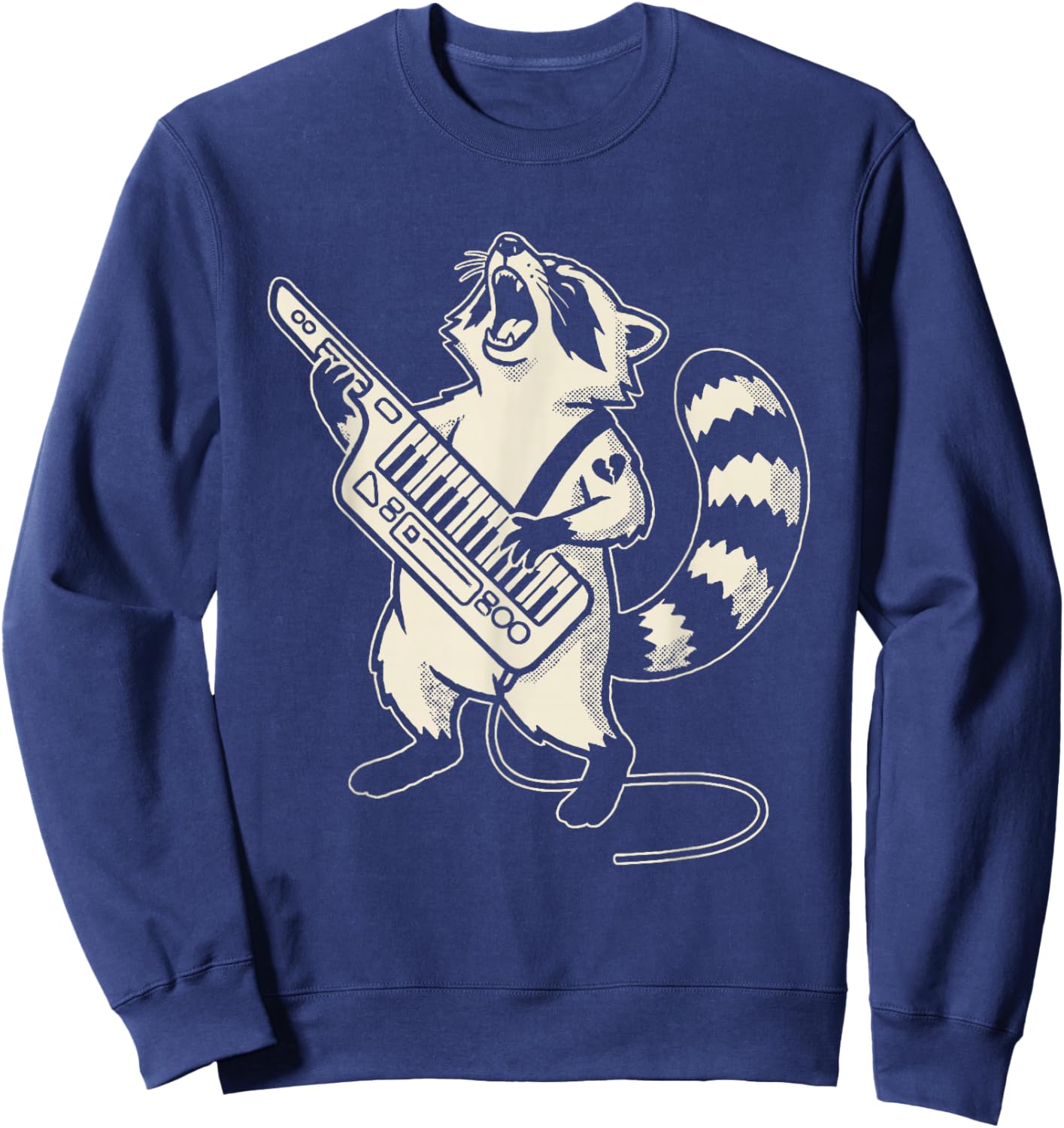 Screaming Keytar Raccoon Funny Synth Player Musician Sweatshirt - Sweatshirt | Navy