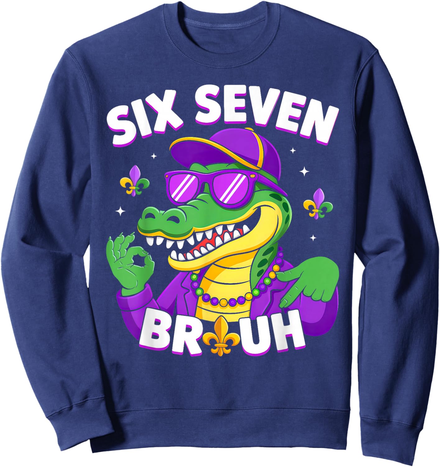 67 Mardi Gras Alligator Mardigator Six Seven Bruh Boys 6 7 Sweatshirt - Sweatshirt | Navy