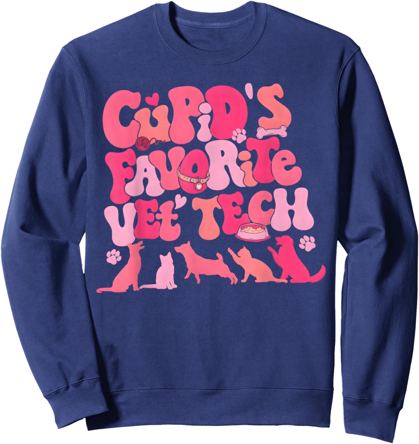 Cupid's Favorite Vet Tech Shirt Valentines Veterinarian Sweatshirt - Sweatshirt | Navy