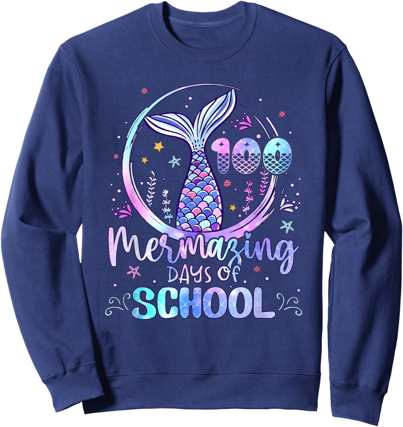 100 Mermazing Days of School Mermaid 100th Day Girls Kids Sweatshirt - Sweatshirt | Navy