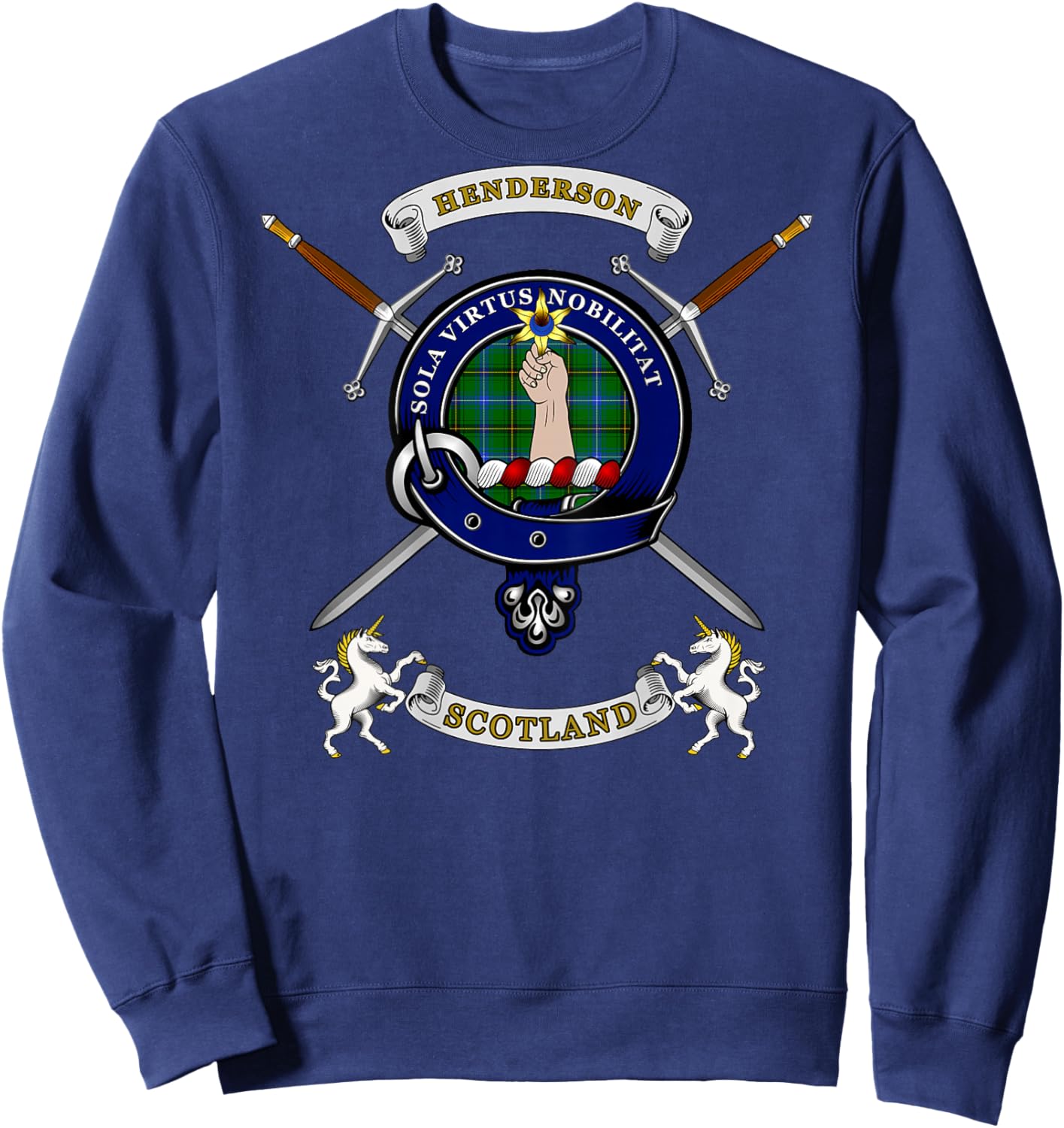 Henderson Scottish Clan Badge Tartan & Swords (Back) Sweatshirt - Sweatshirt | Navy
