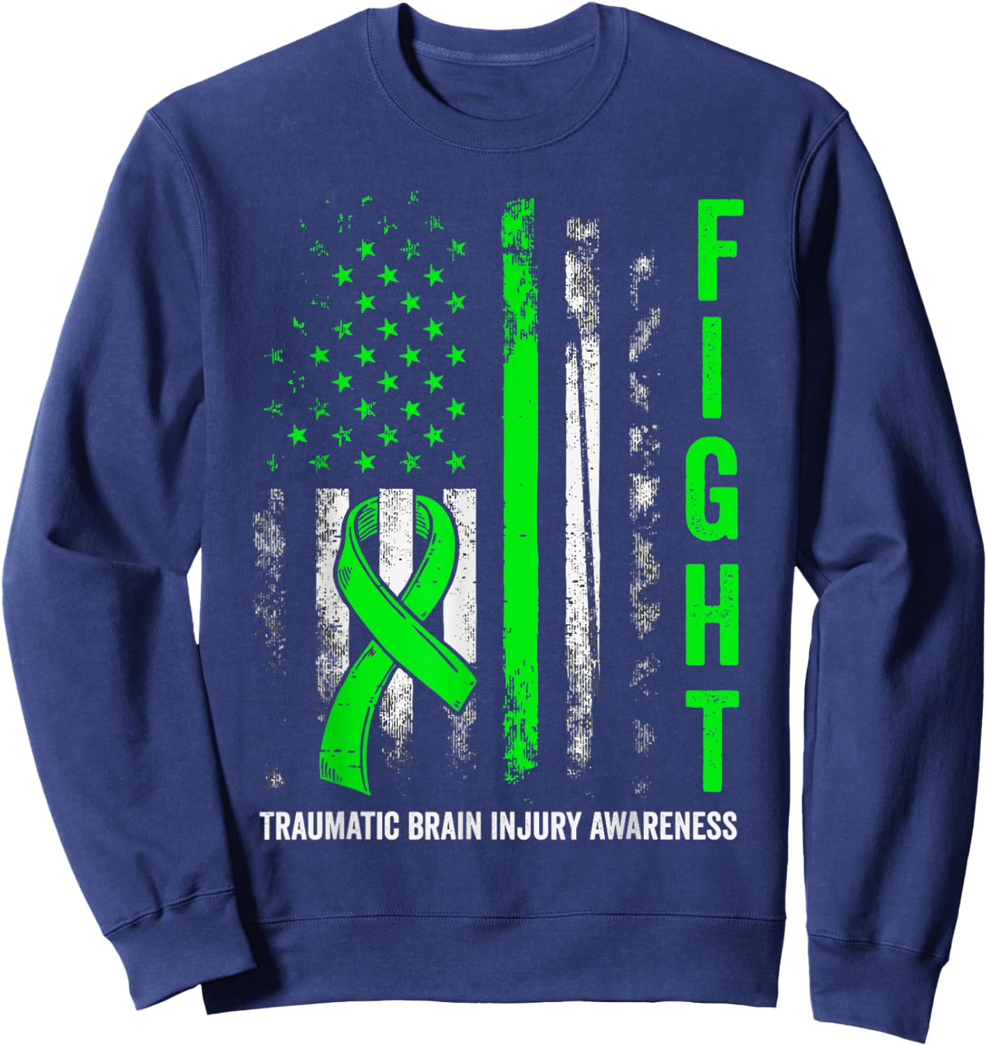 American US Flag Fight Traumatic Brain Injury Awareness Sweatshirt - Sweatshirt | Navy