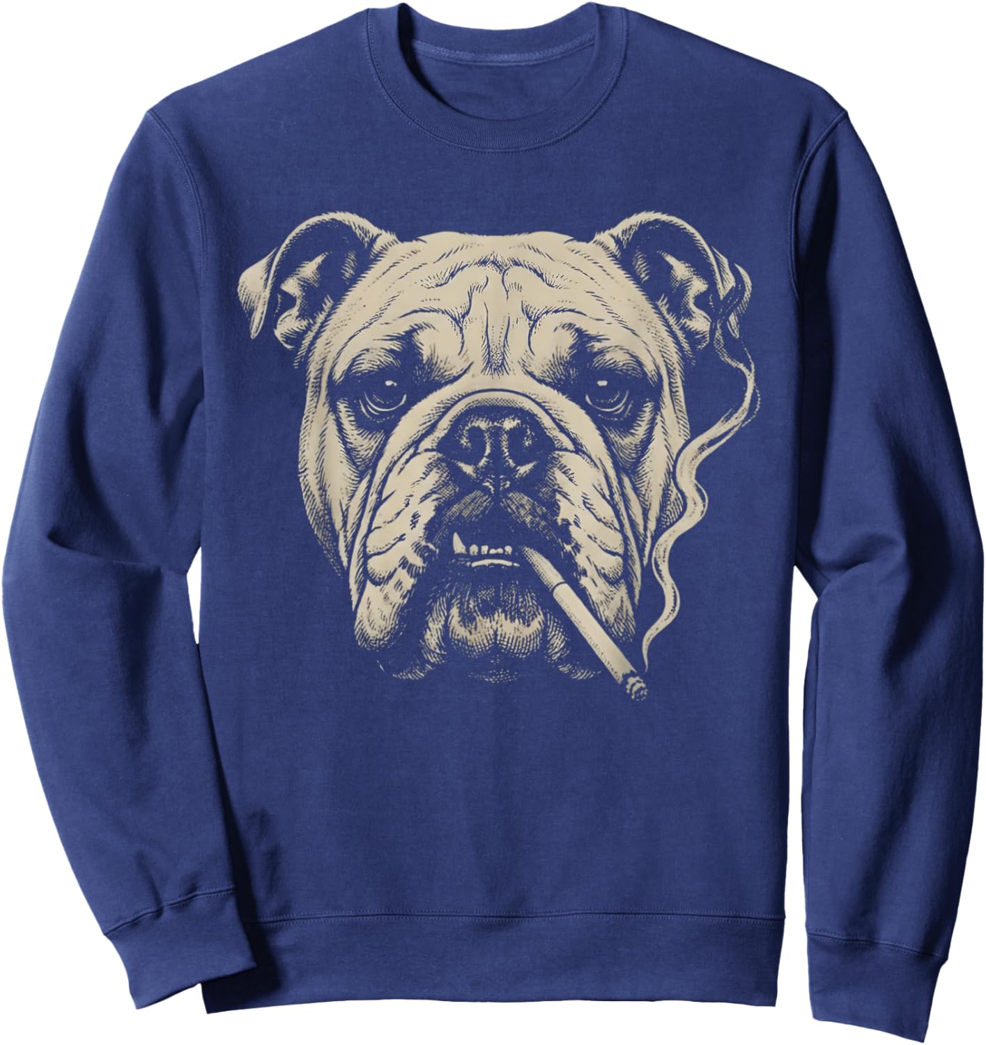 Dog Smoking Cigarette Funny English Bulldog Meme Sweatshirt - Sweatshirt | Navy