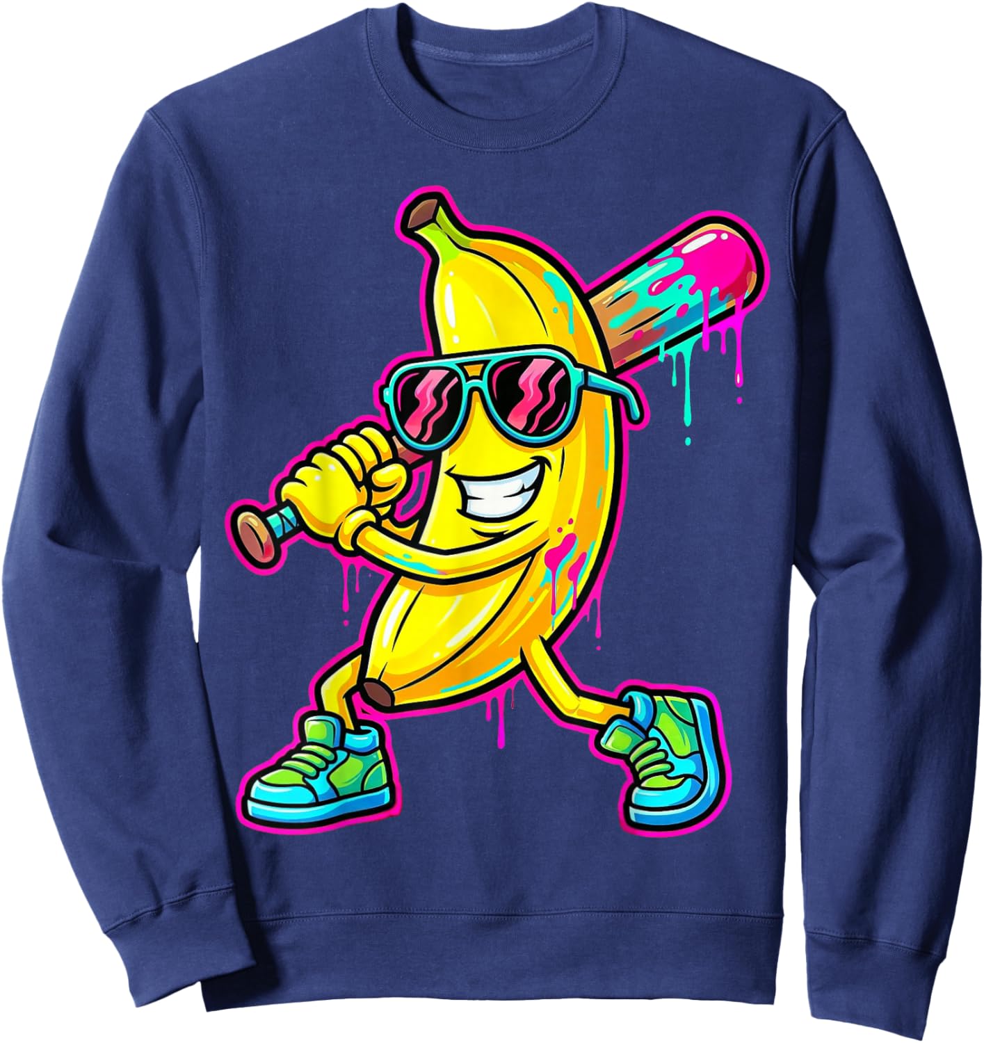Banana Funny Baseball Drip Ice Cream Kids Youth Boys Girls Sweatshirt - Sweatshirt | Navy