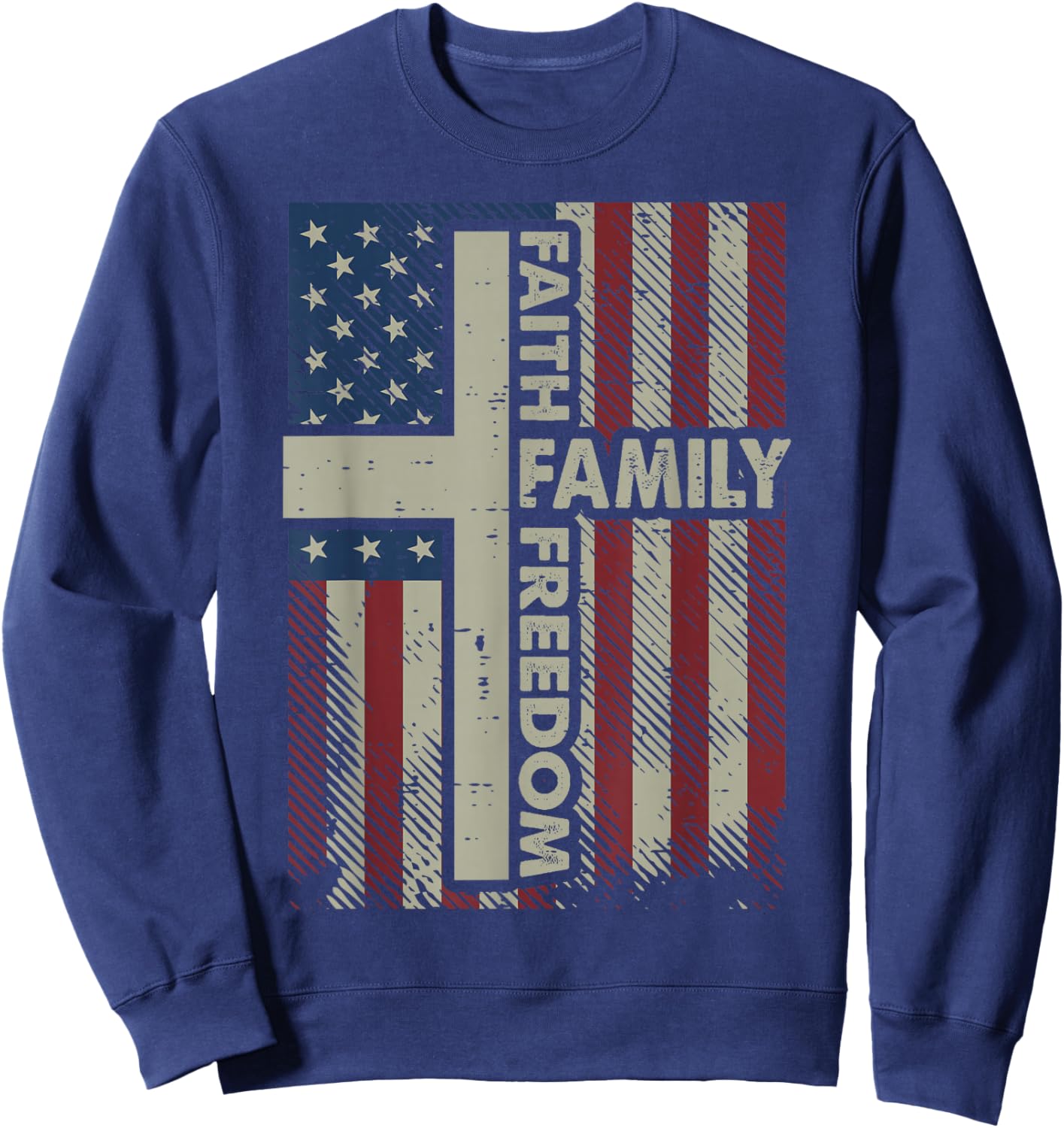 Faith US Flag Christian Religious God Jesus Men Women Kids Sweatshirt - Sweatshirt | Navy
