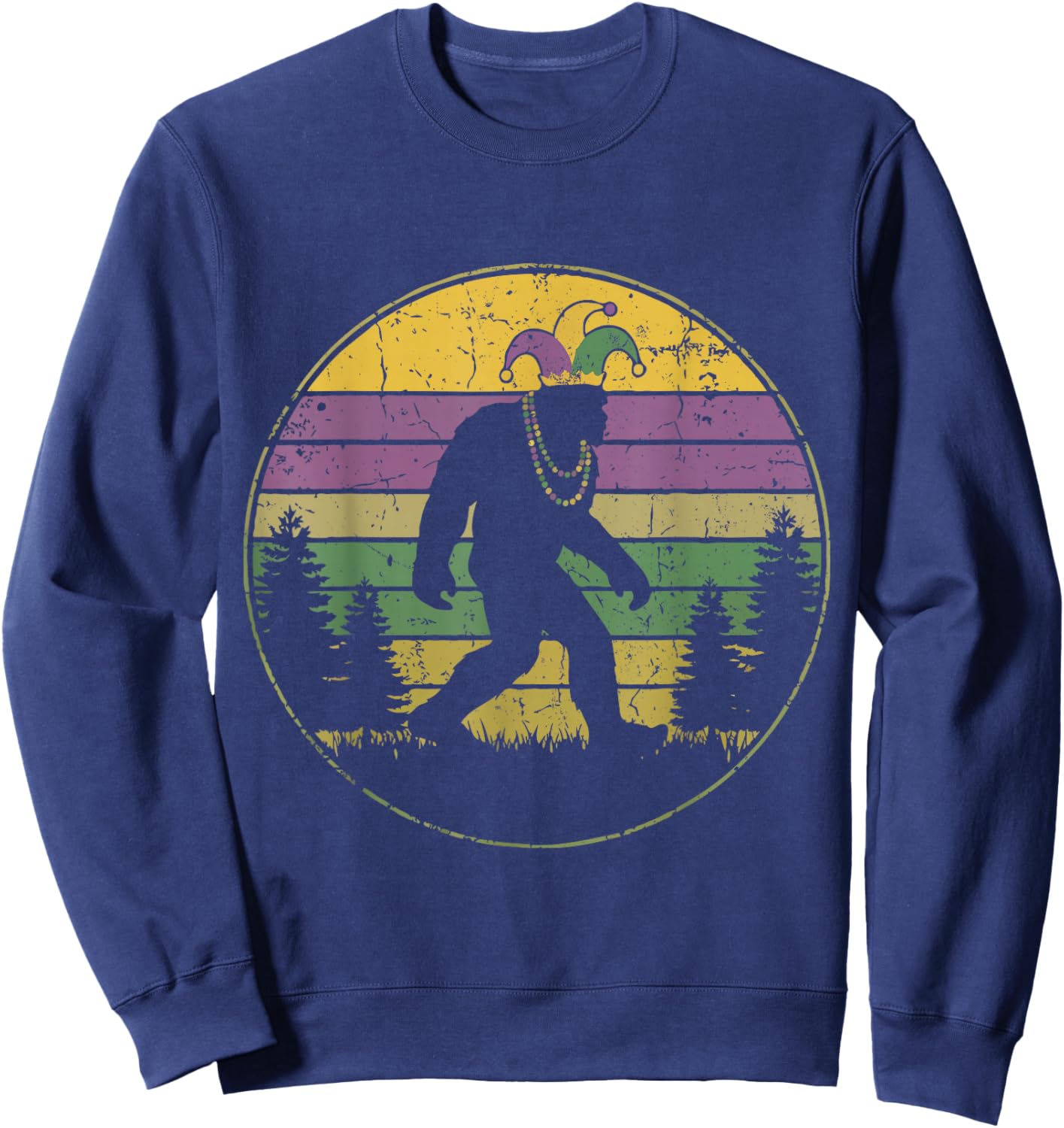 Mardi Gras Bigfoot Sasquatch Jester Hat New Orleans Festival Sweatshirt - Sweatshirt | Navy