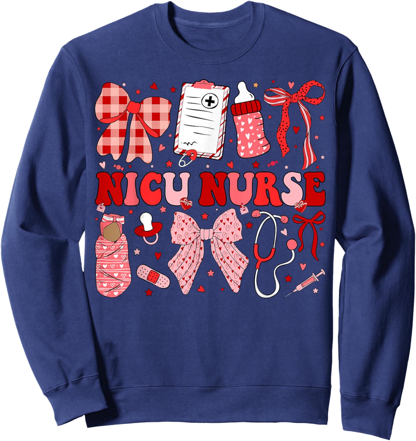 Neonatal Intensive Care Unit Coquette NICU Nurse Valentines Sweatshirt - Sweatshirt | Navy