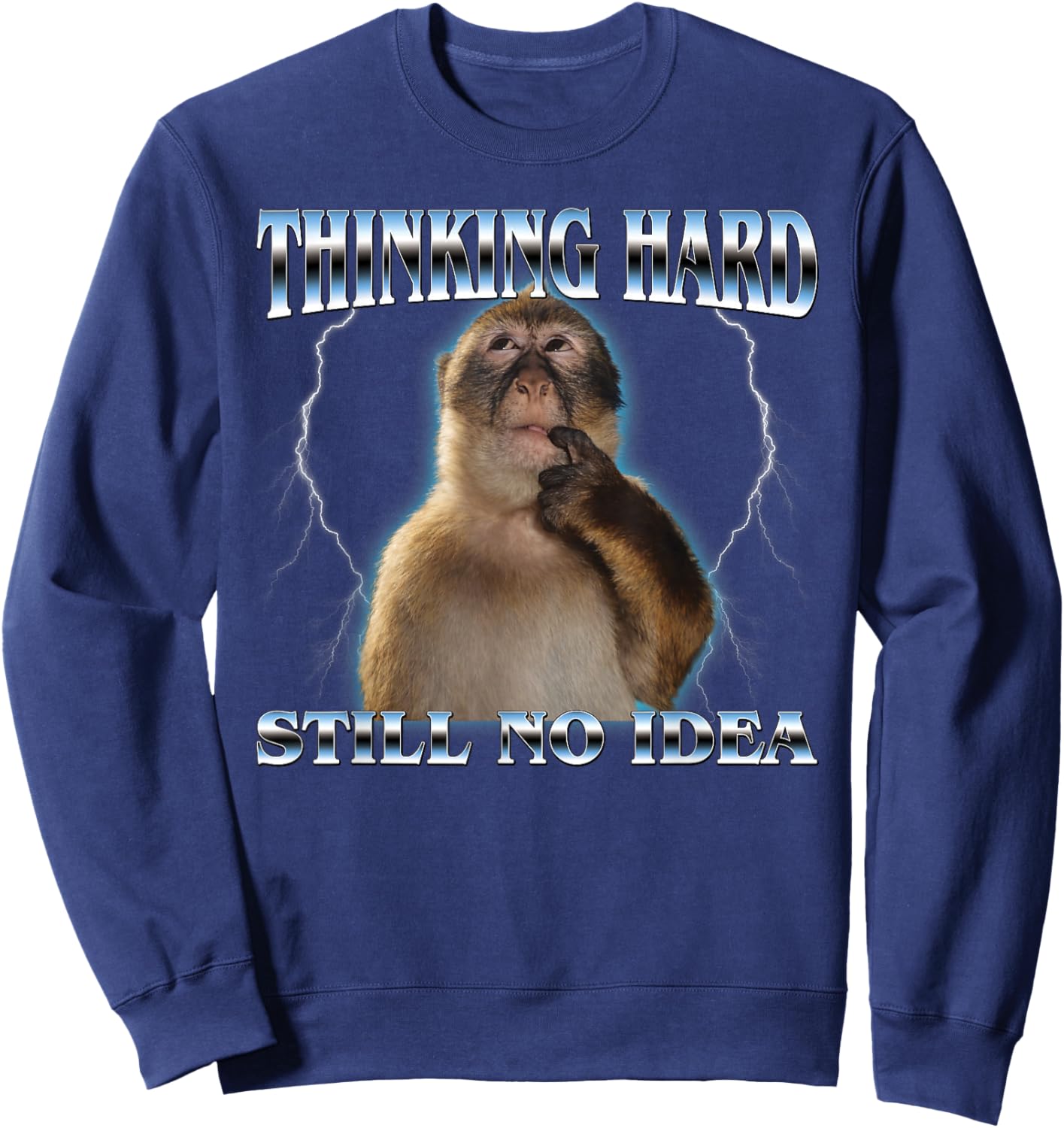 Thinking Monkey Funny Meme Cute Men Women Kids Sweatshirt - Sweatshirt | Navy