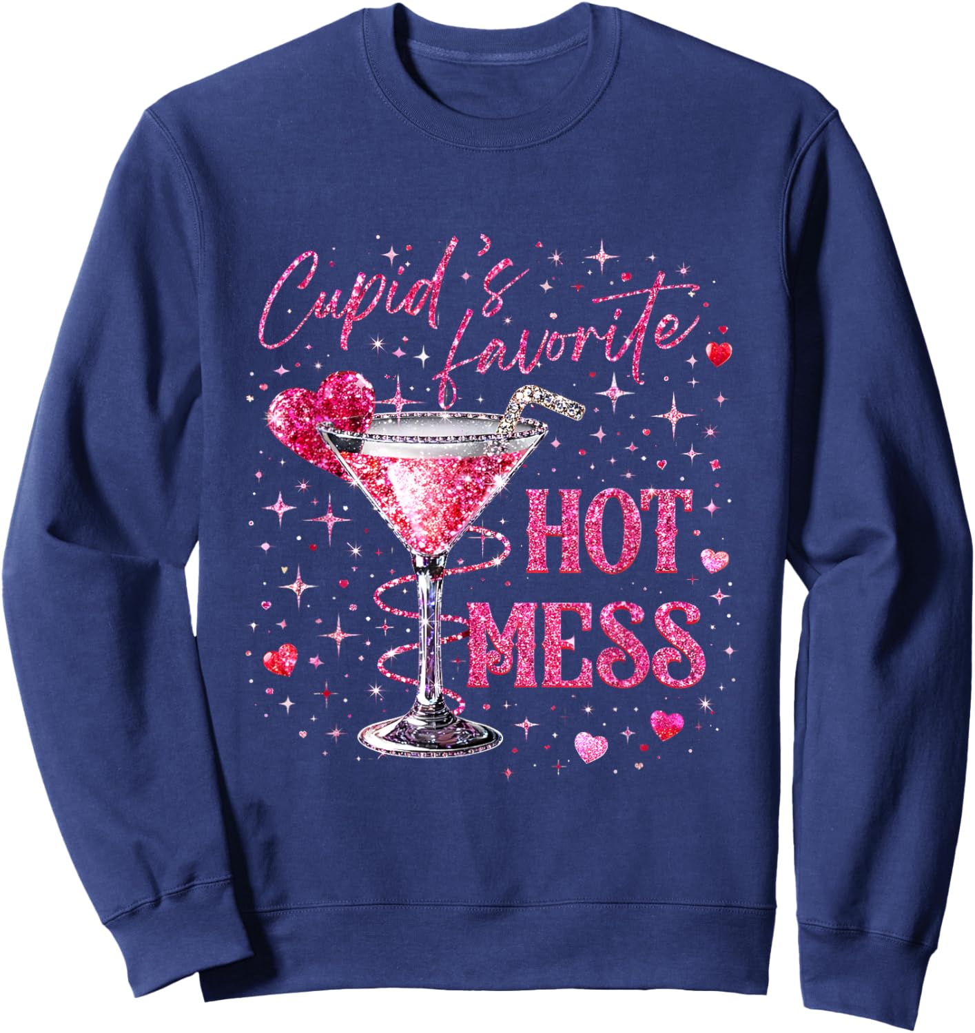 Even Cupid Need A Margarita Retro Trendy Valentine Funny Sweatshirt - Sweatshirt | Navy