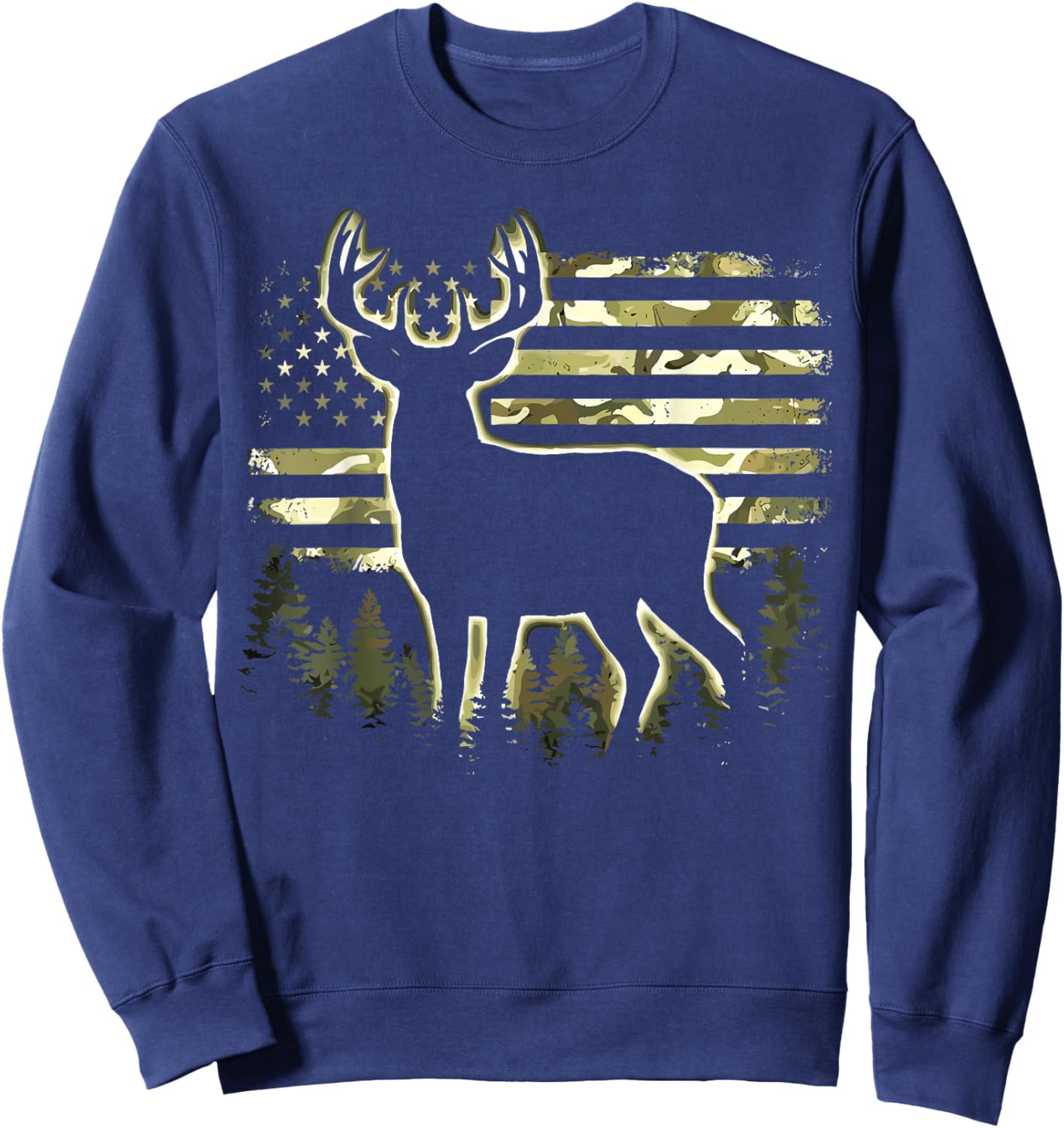 Deer US Flag Camo Hunting Sweatshirt - Sweatshirt | Navy